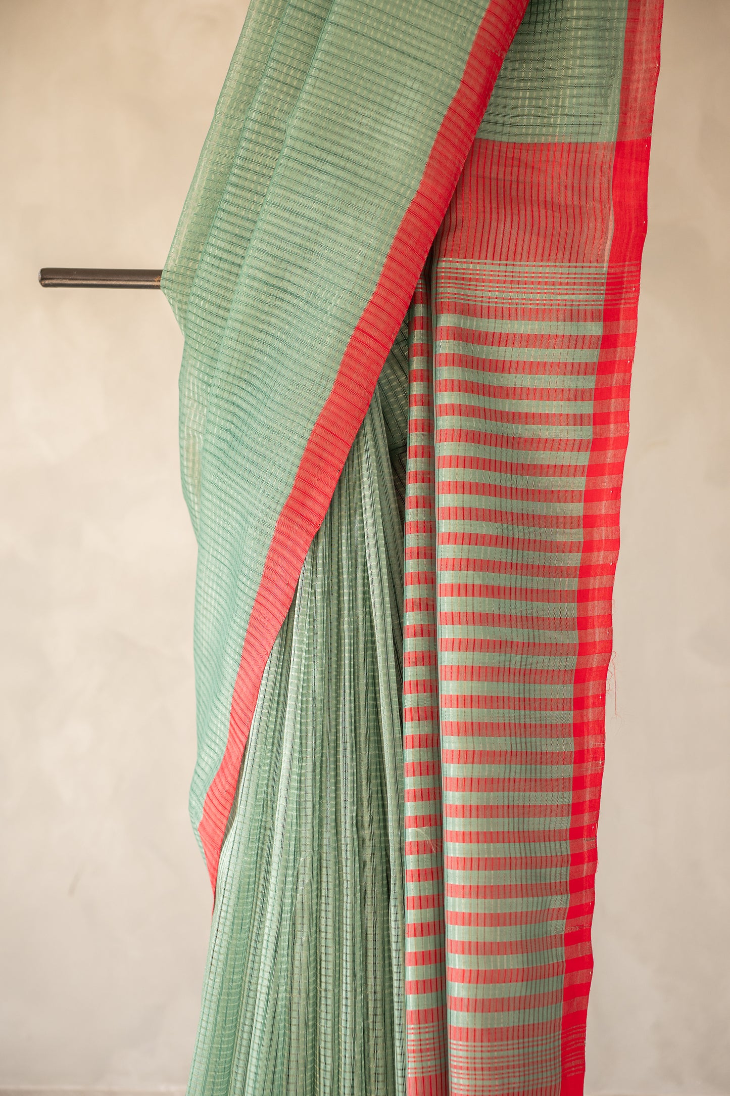Mint Green Micro Check Mangalagiri Cotton with Red Border Saree