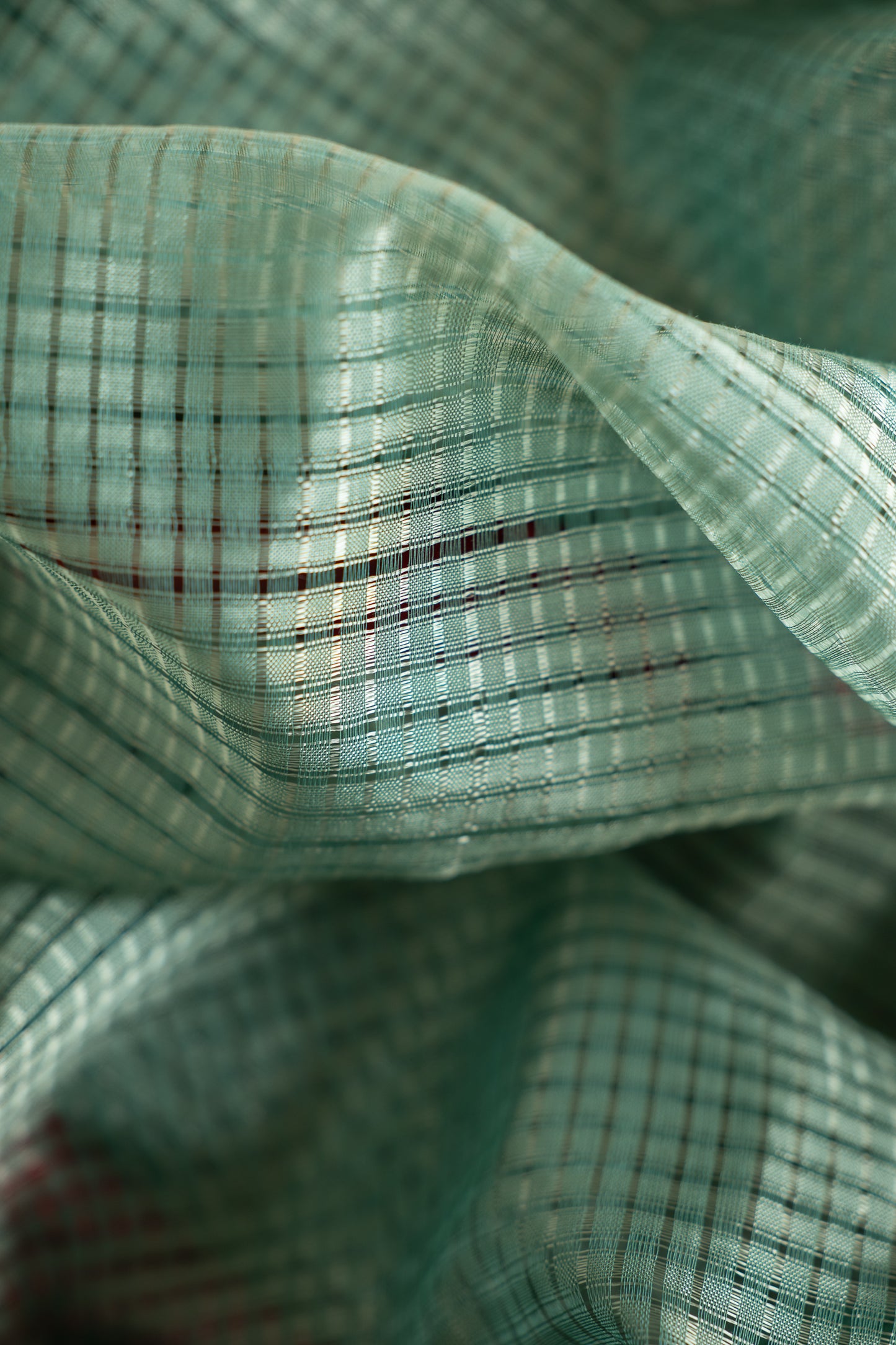 Mint Green Micro Check Mangalagiri Cotton with Red Border Saree