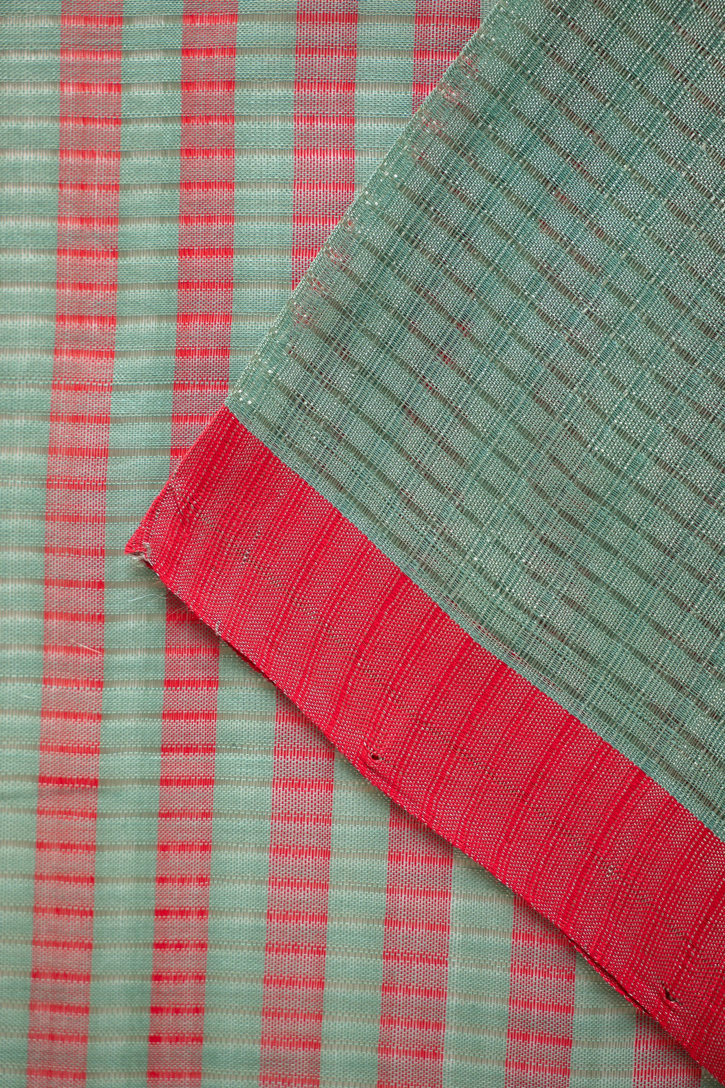 Mint Green Micro Check Mangalagiri Cotton with Red Border Saree