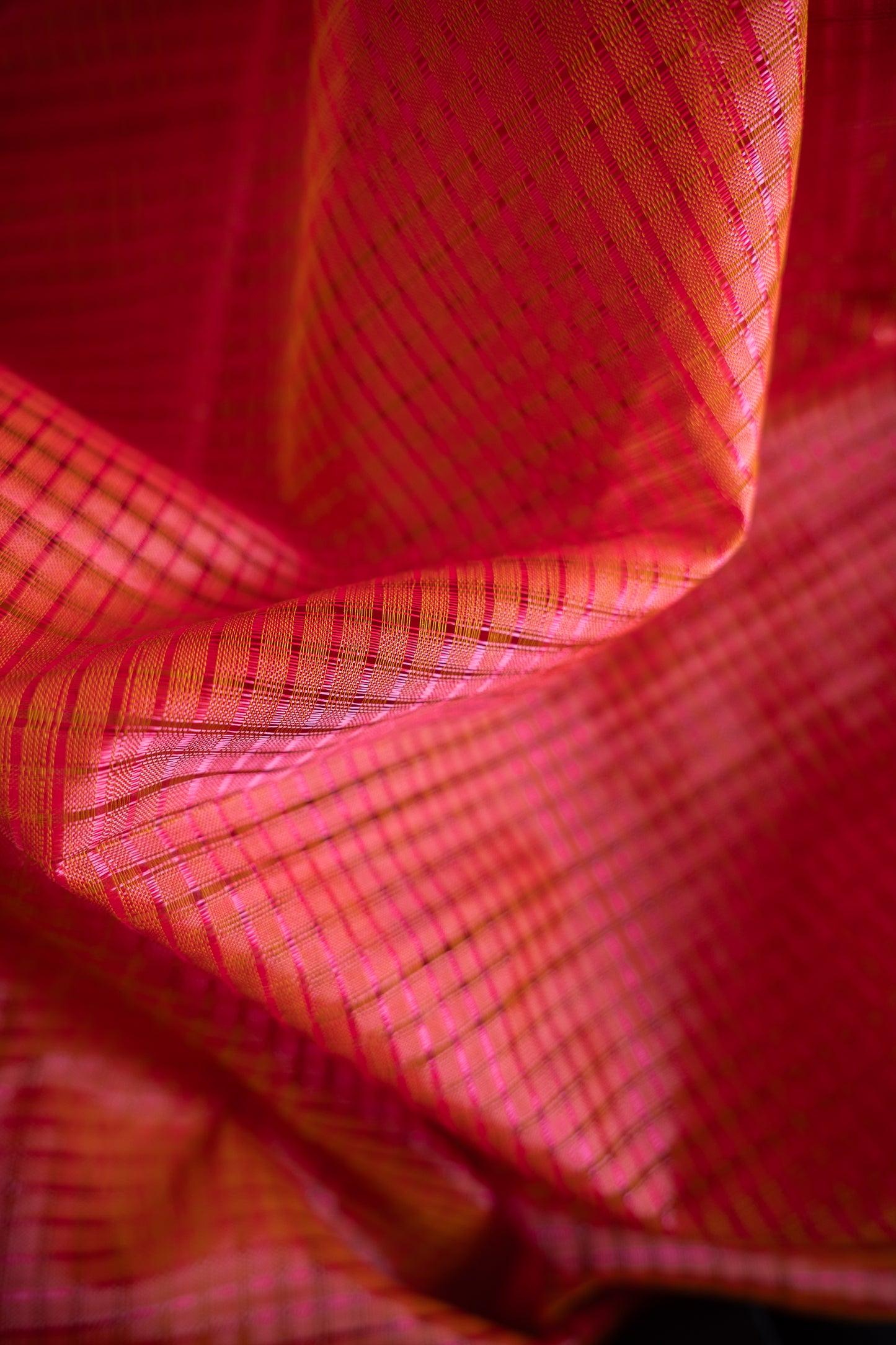 Coral Pink Micro Check Mangalagiri Cotton with Yellow Border Saree