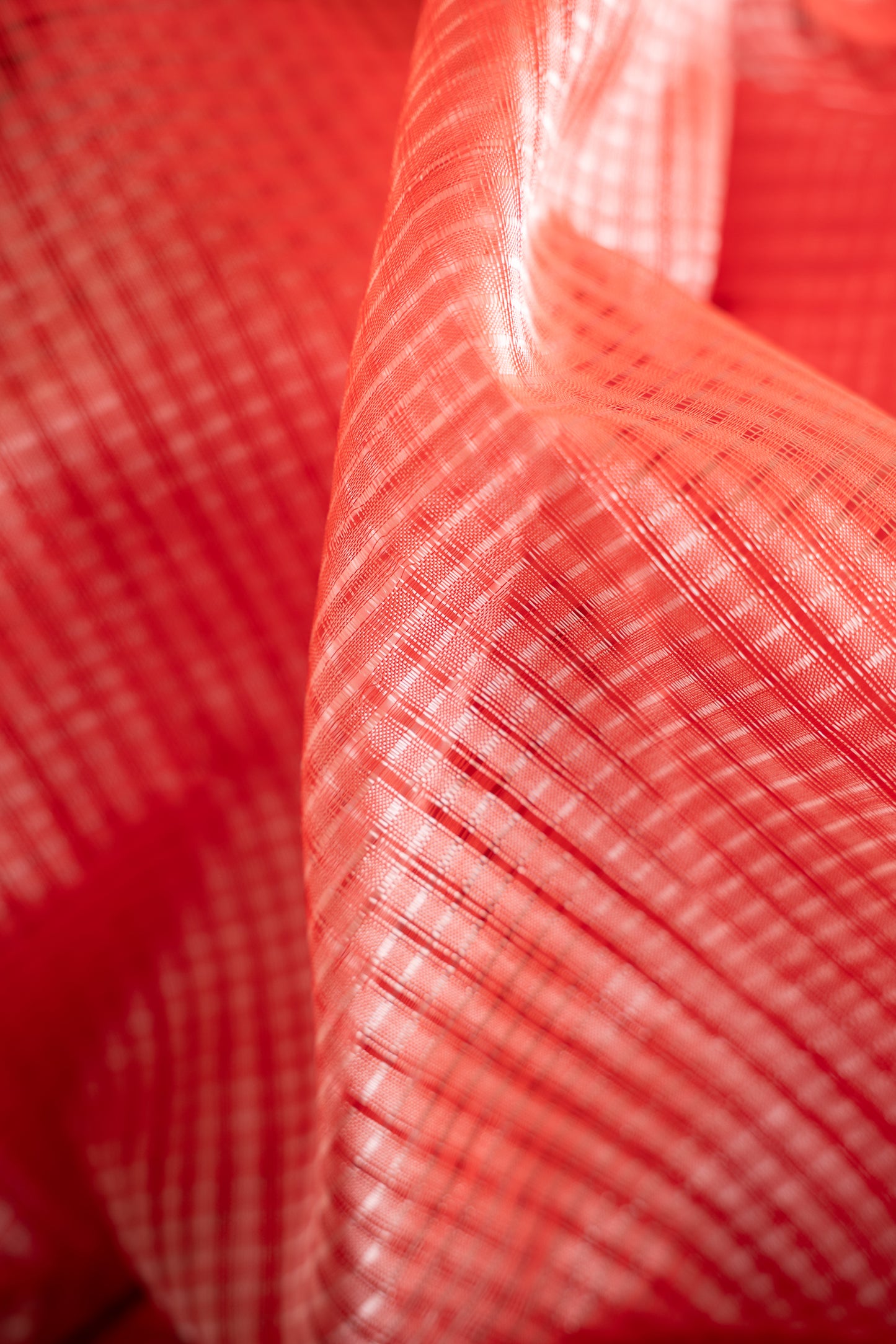 Peach Pink Micro Check Mangalagiri Cotton with Olive Green Border Saree