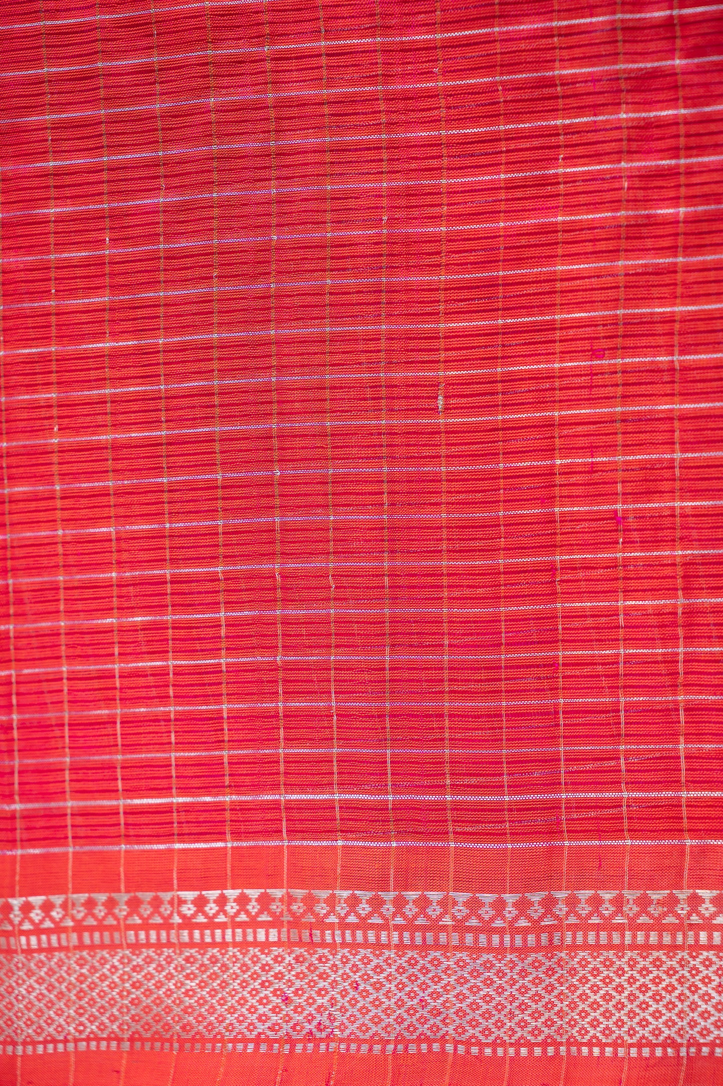Hot Pink Stripe Mangalagiri Silk Cotton with Silver Zari Border Saree