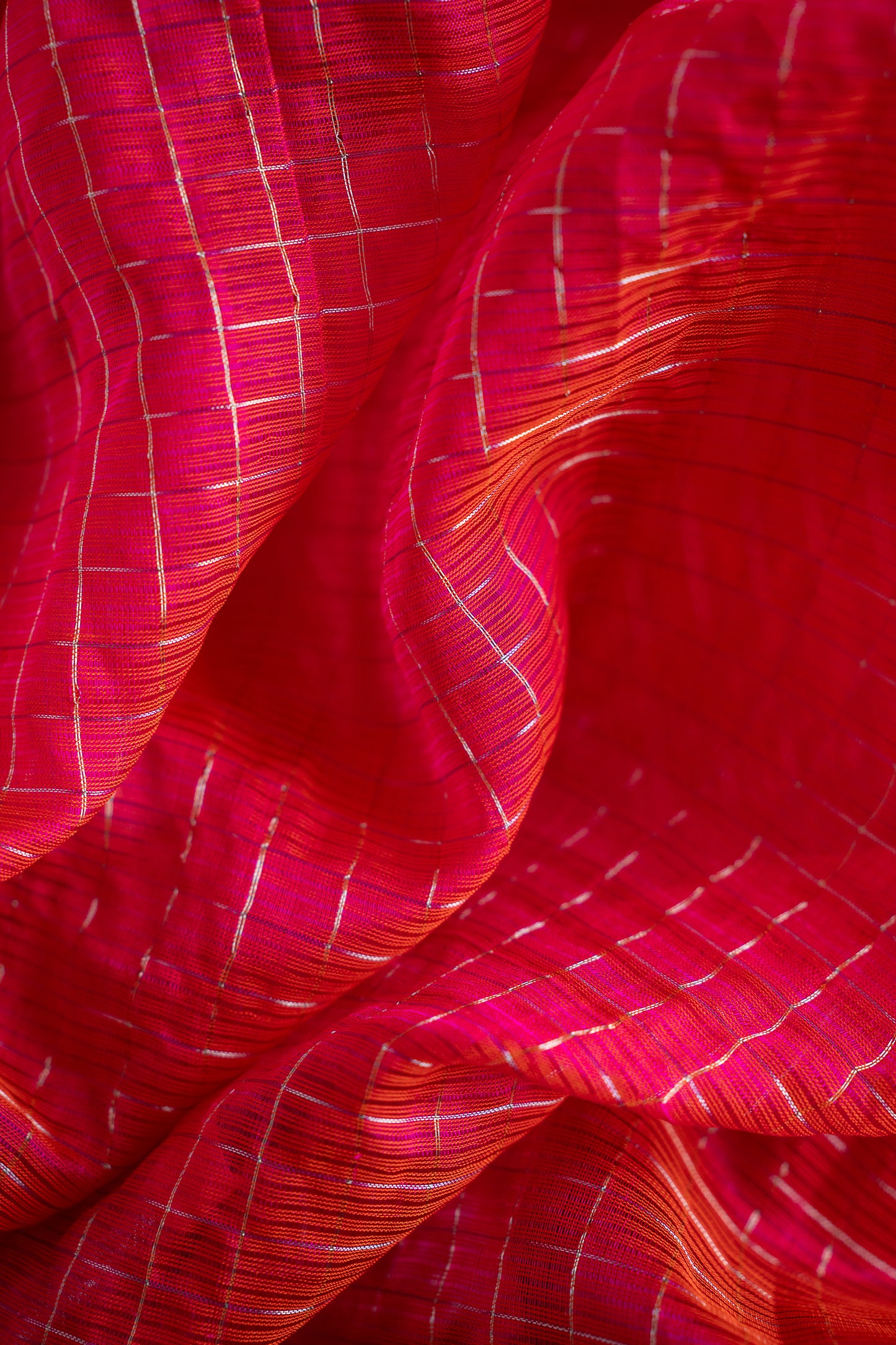 Hot Pink Stripe Mangalagiri Silk Cotton with Silver Zari Border Saree