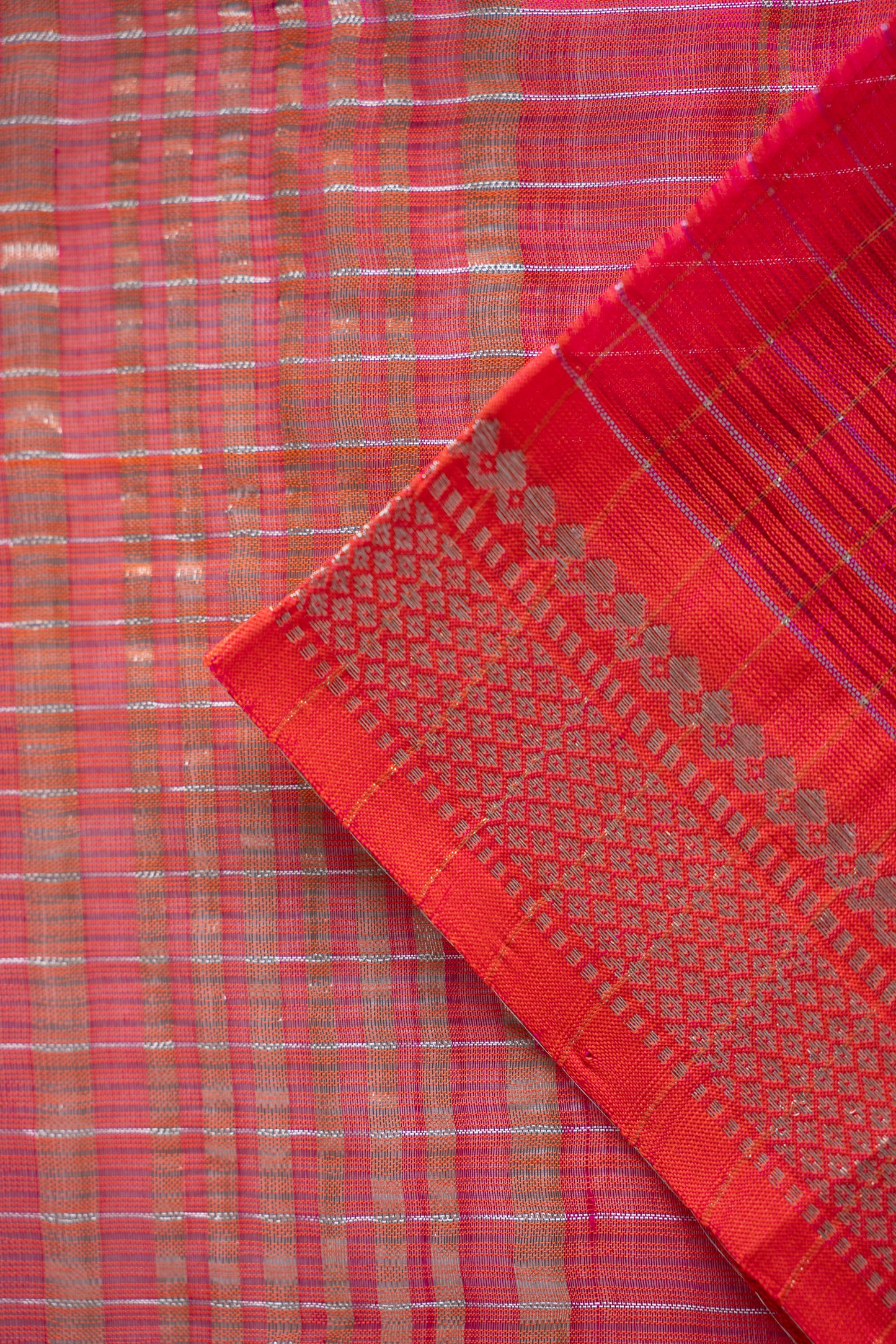 Hot Pink Stripe Mangalagiri Silk Cotton with Silver Zari Border Saree