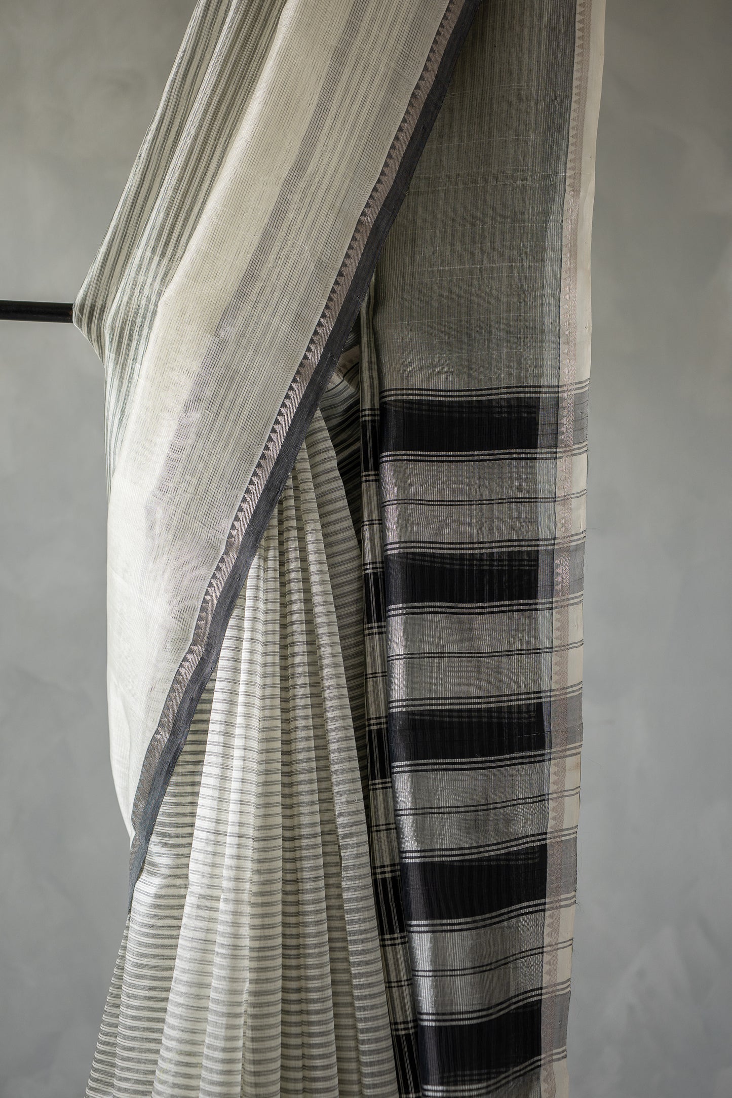 Off White Stripe Mangalagiri Silk Cotton with Black Border Saree