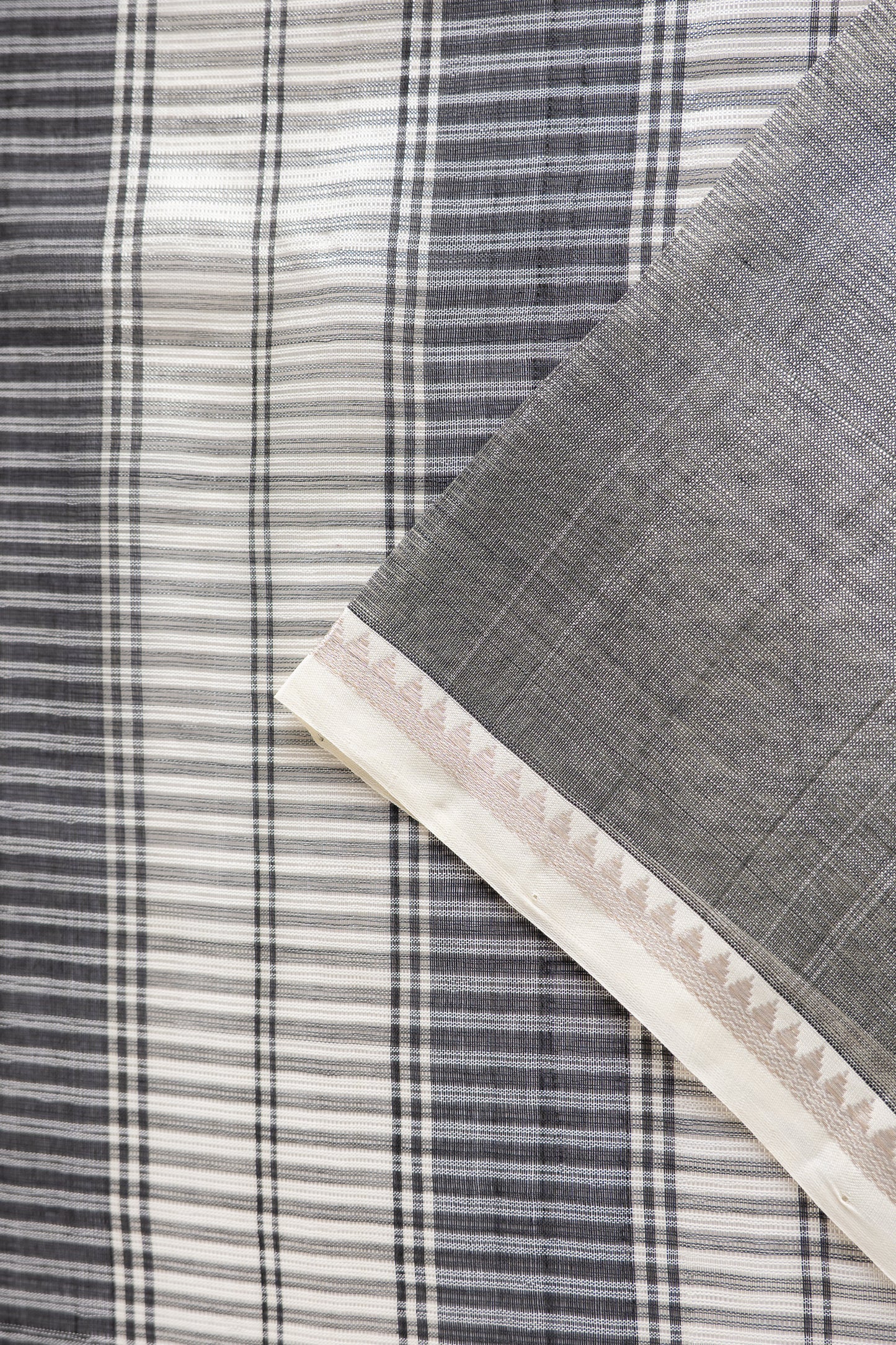 Off White Stripe Mangalagiri Silk Cotton with Black Border Saree
