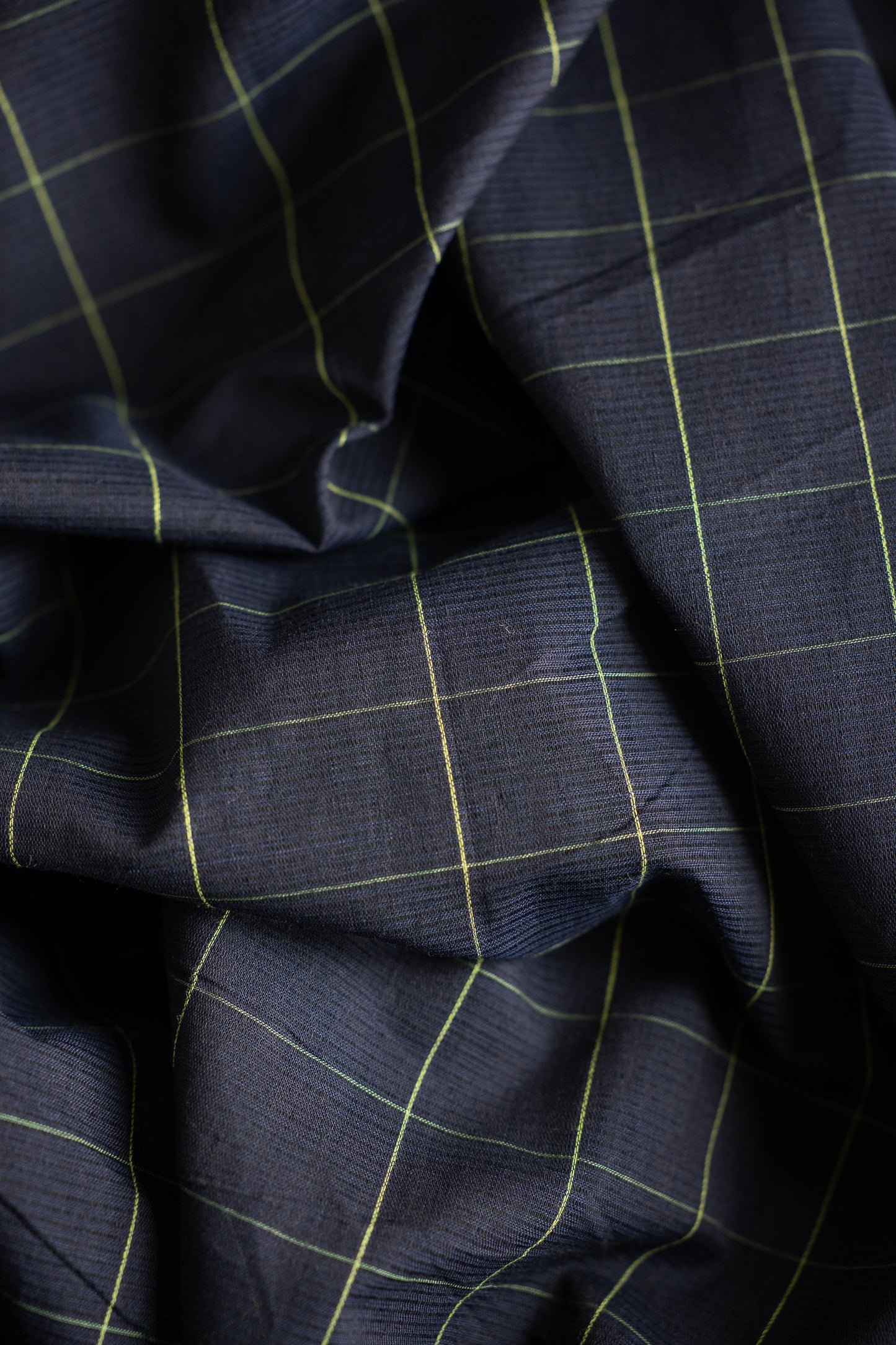 Navy Blue Check Mangalagiri Cotton with Zari Border Saree