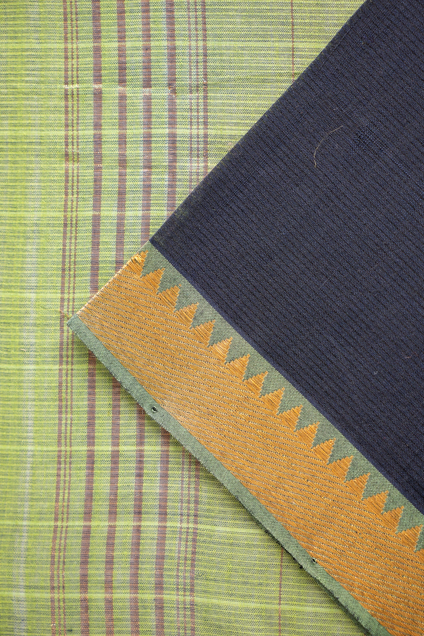 Navy Blue Check Mangalagiri Cotton with Zari Border Saree