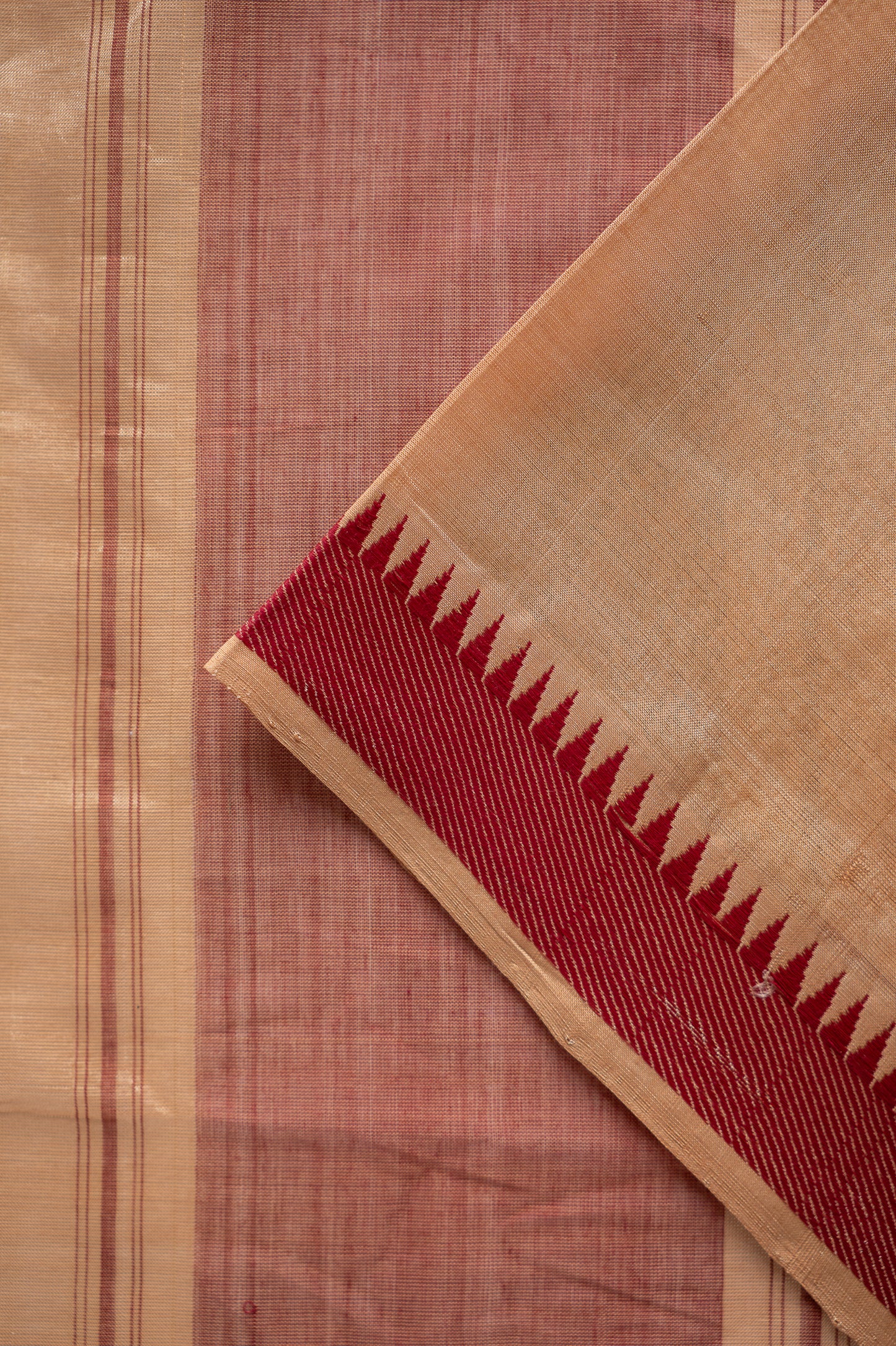 Beige Plain Mangalagiri Silk Cotton with Temple Border Saree