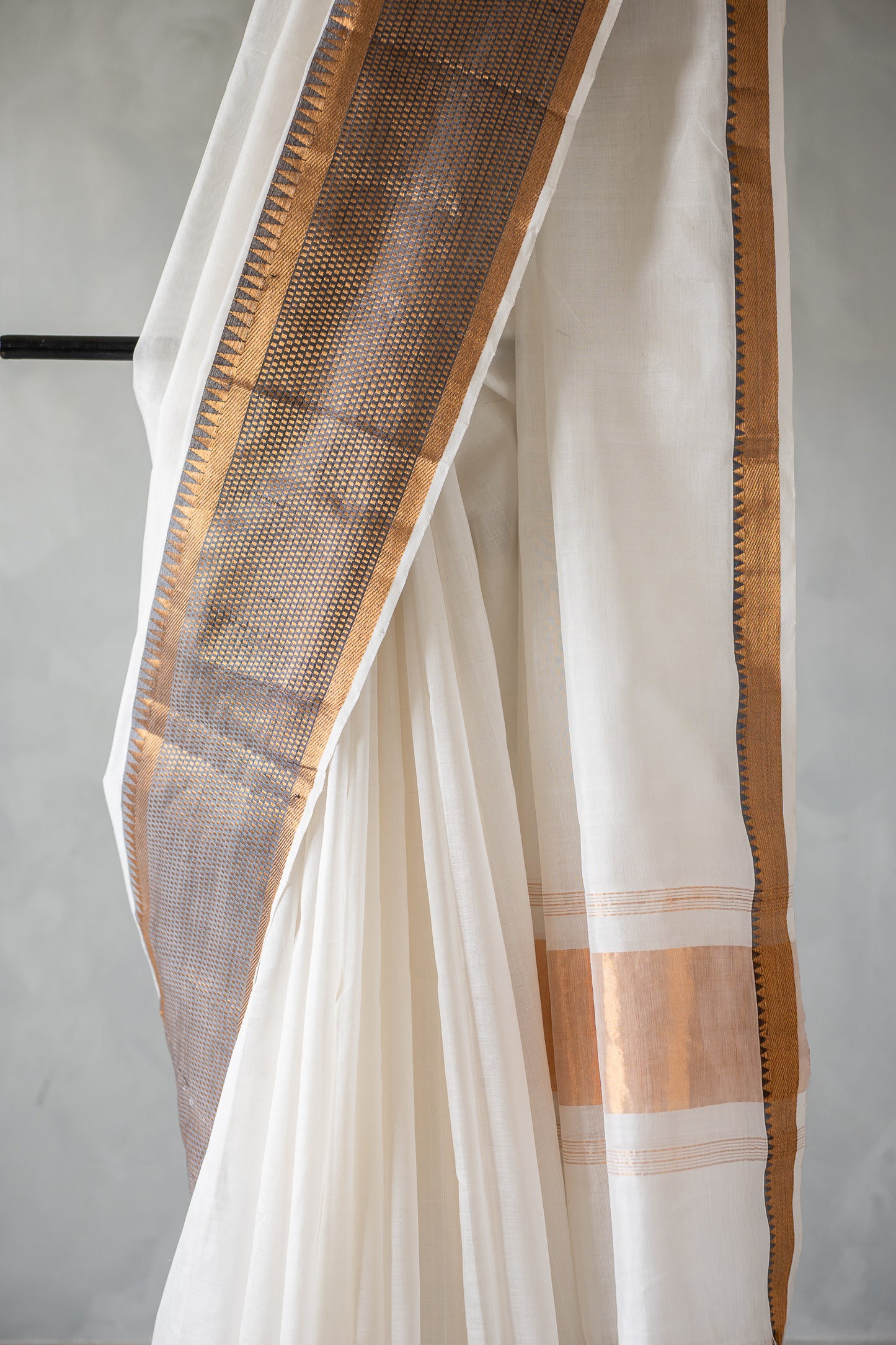 Off White Plain Mangalagiri Silk Cotton with Zari Border Saree