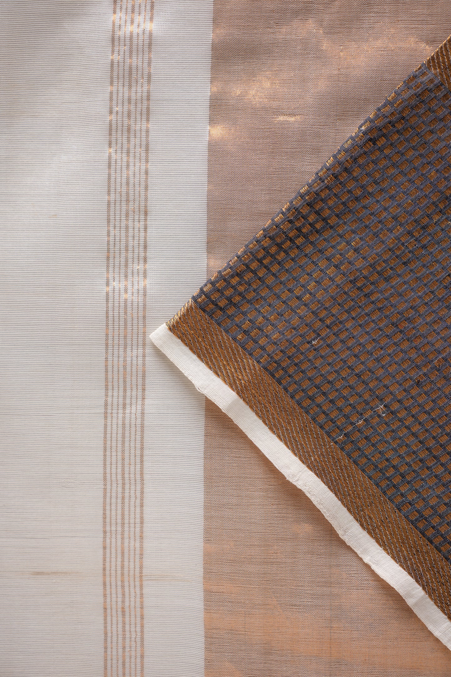 Off White Plain Mangalagiri Silk Cotton with Zari Border Saree