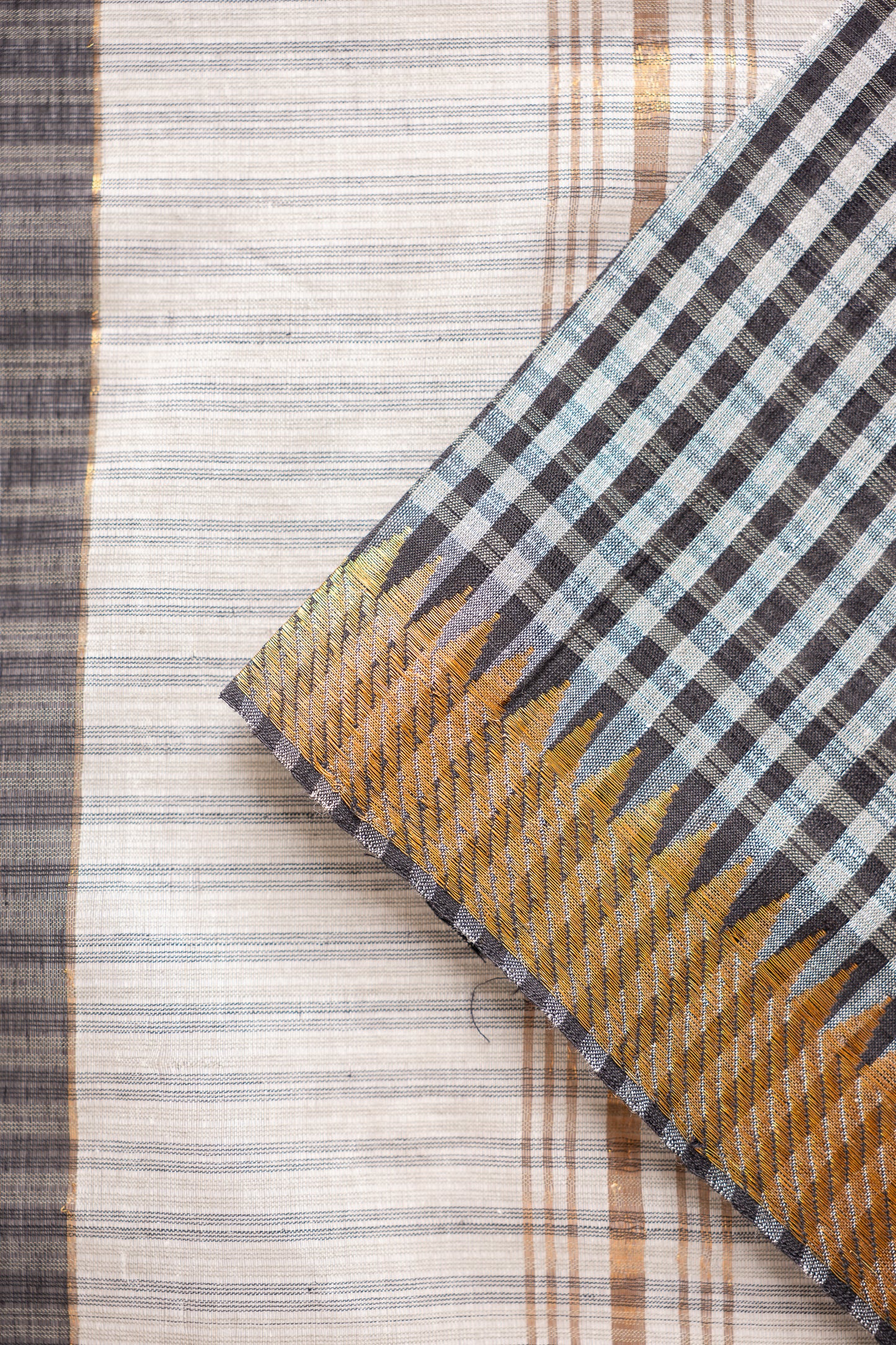 Black and White Check Mangalagiri Cotton with Zari Border Saree