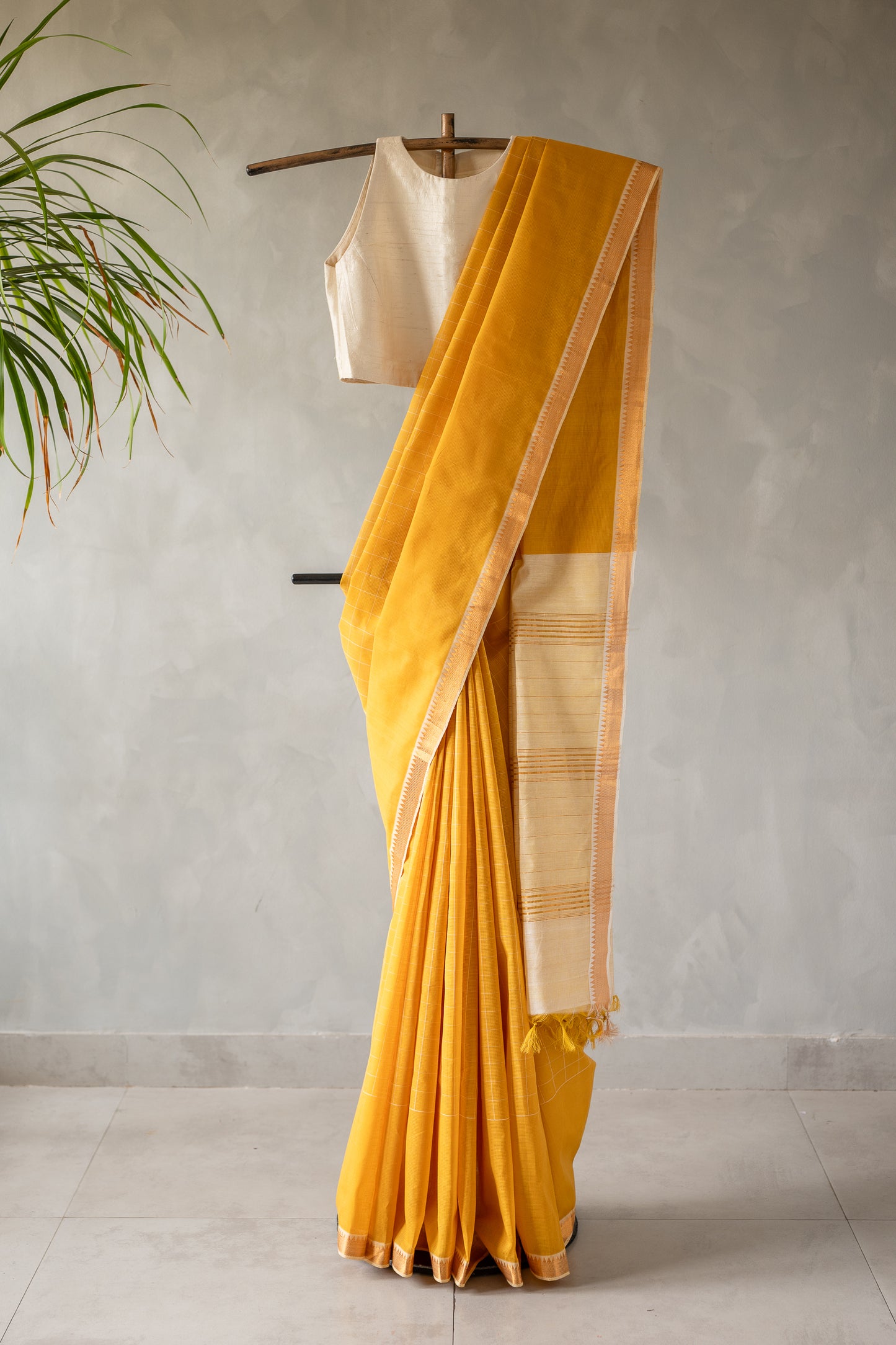 Mustard Yellow Plain Chanderi Silk Cotton with Zari Border Saree