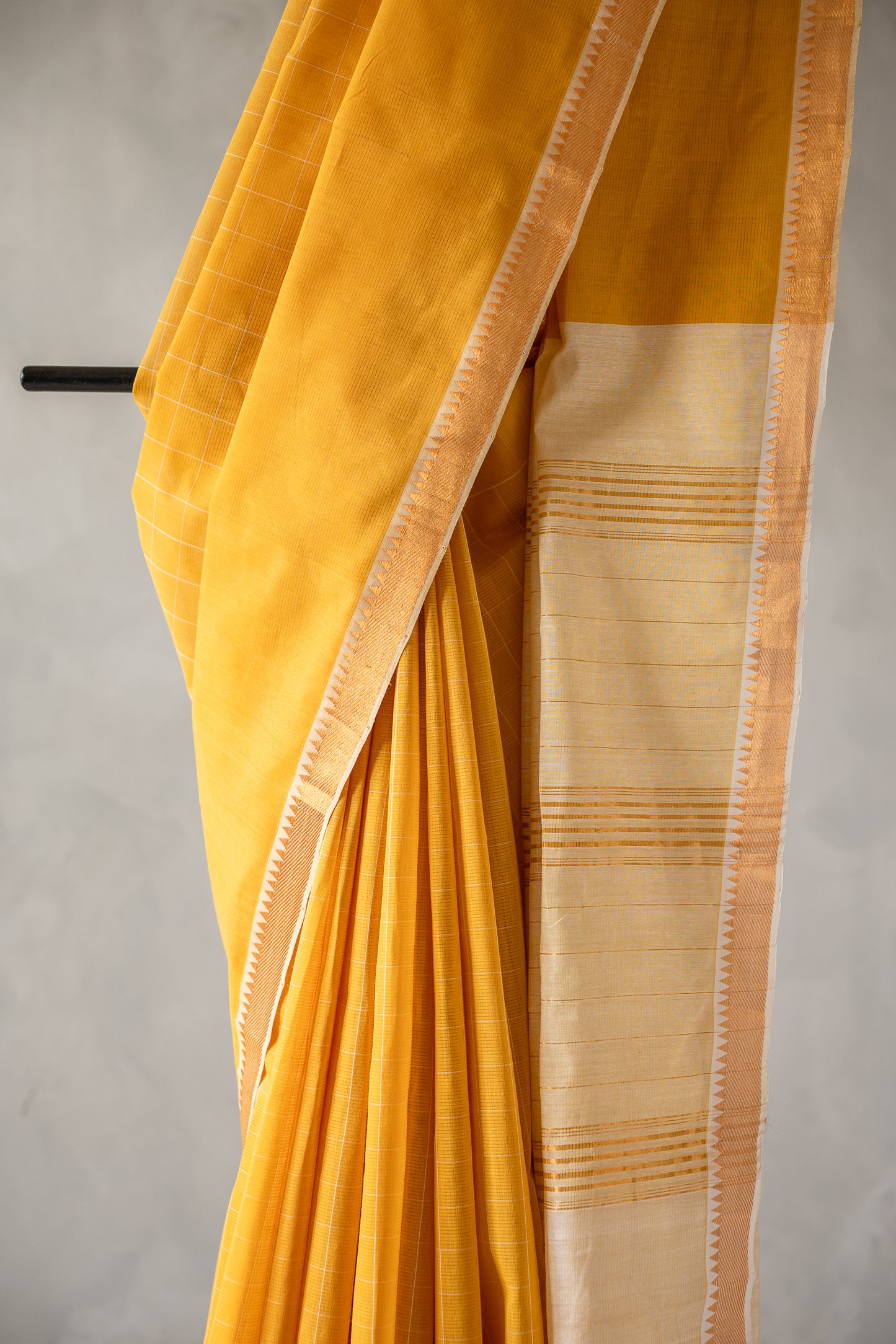 Mustard Yellow Plain Chanderi Silk Cotton with Zari Border Saree