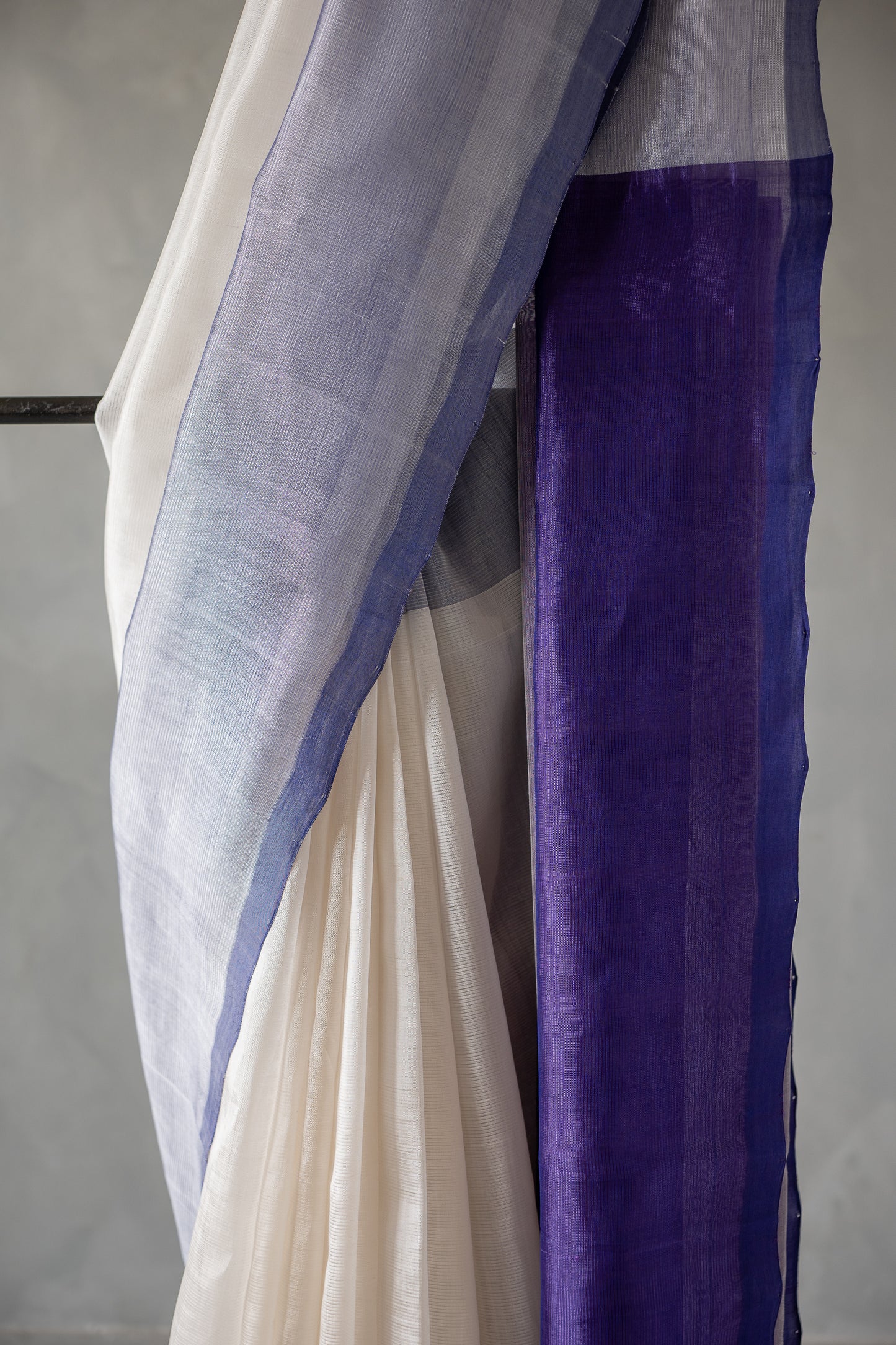 Off White Plain Mangalagiri Silk Cotton with Violet Border Saree
