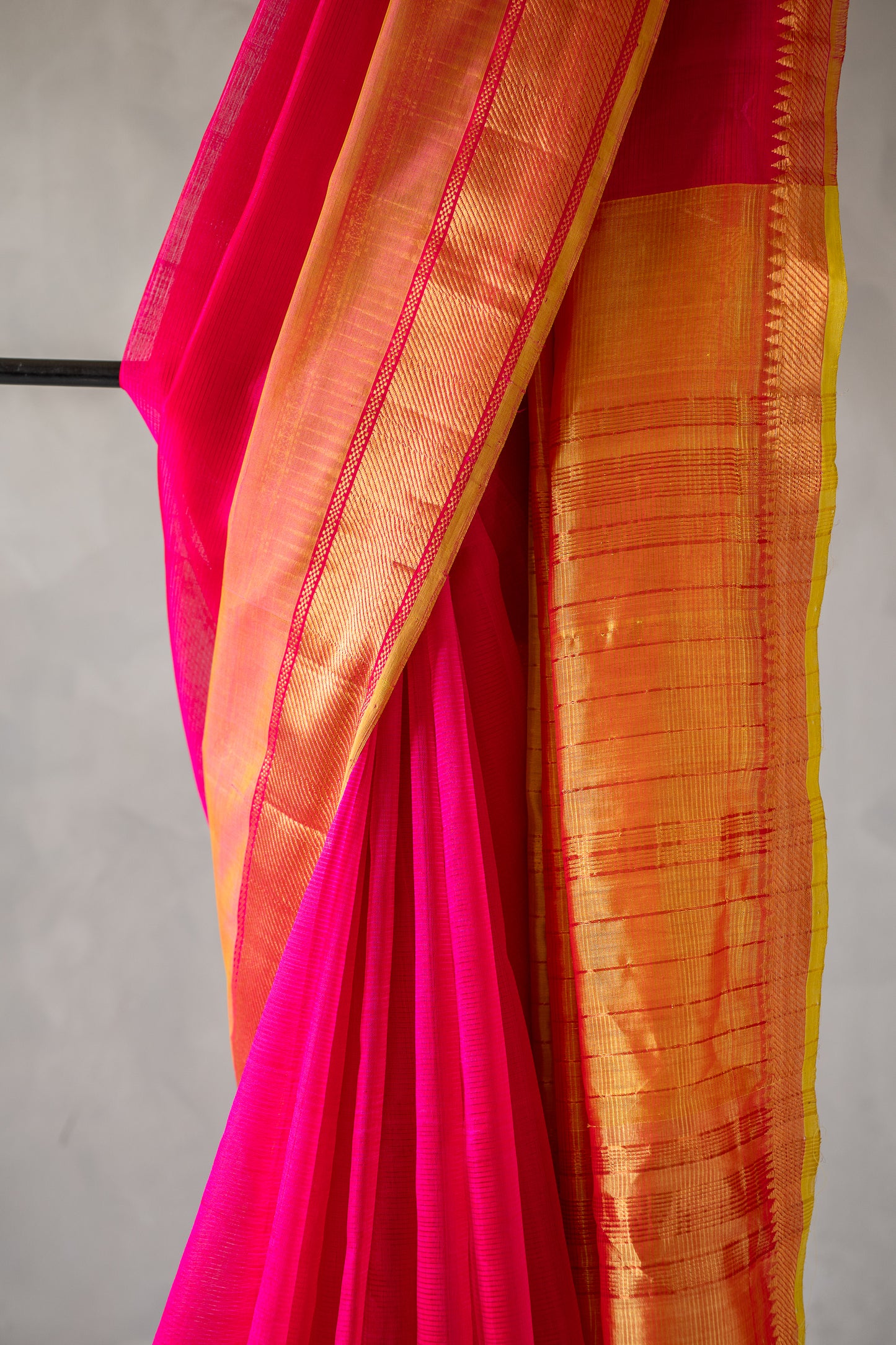 Hot Pink Plain Mangalagiri Silk Cotton with Zari Border Saree