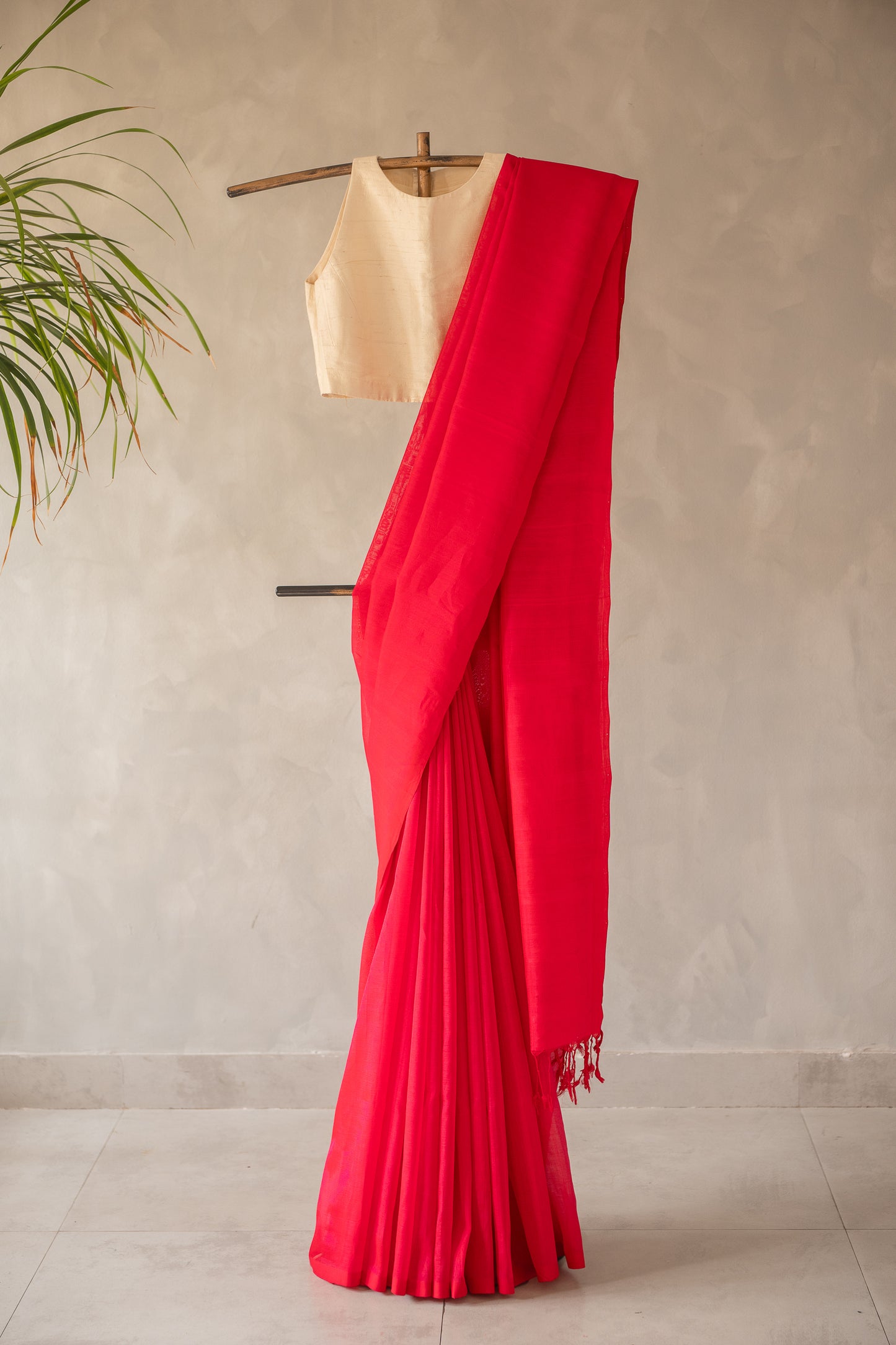 Hot Pink Plain Mangalagiri Silk Cotton Saree
