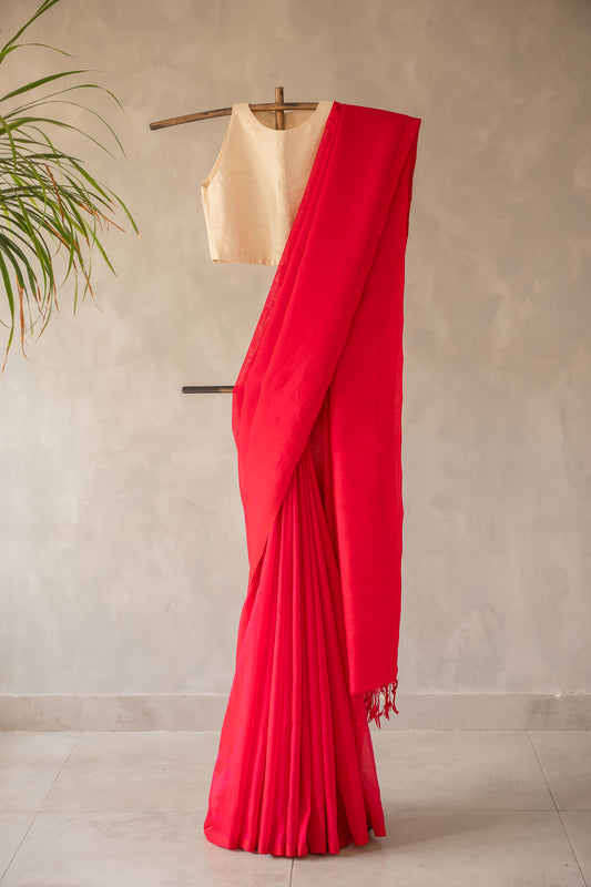 Hot Pink Plain Mangalagiri Silk Cotton Saree