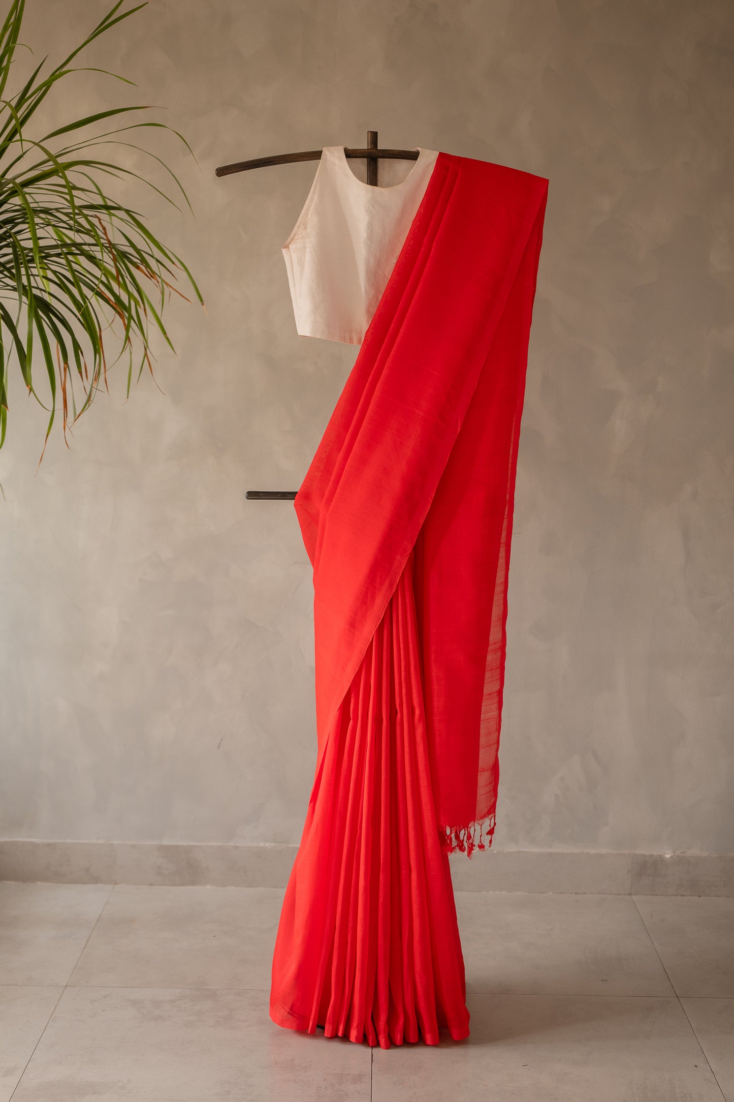 Red Plain Mangalagiri Silk Cotton Saree