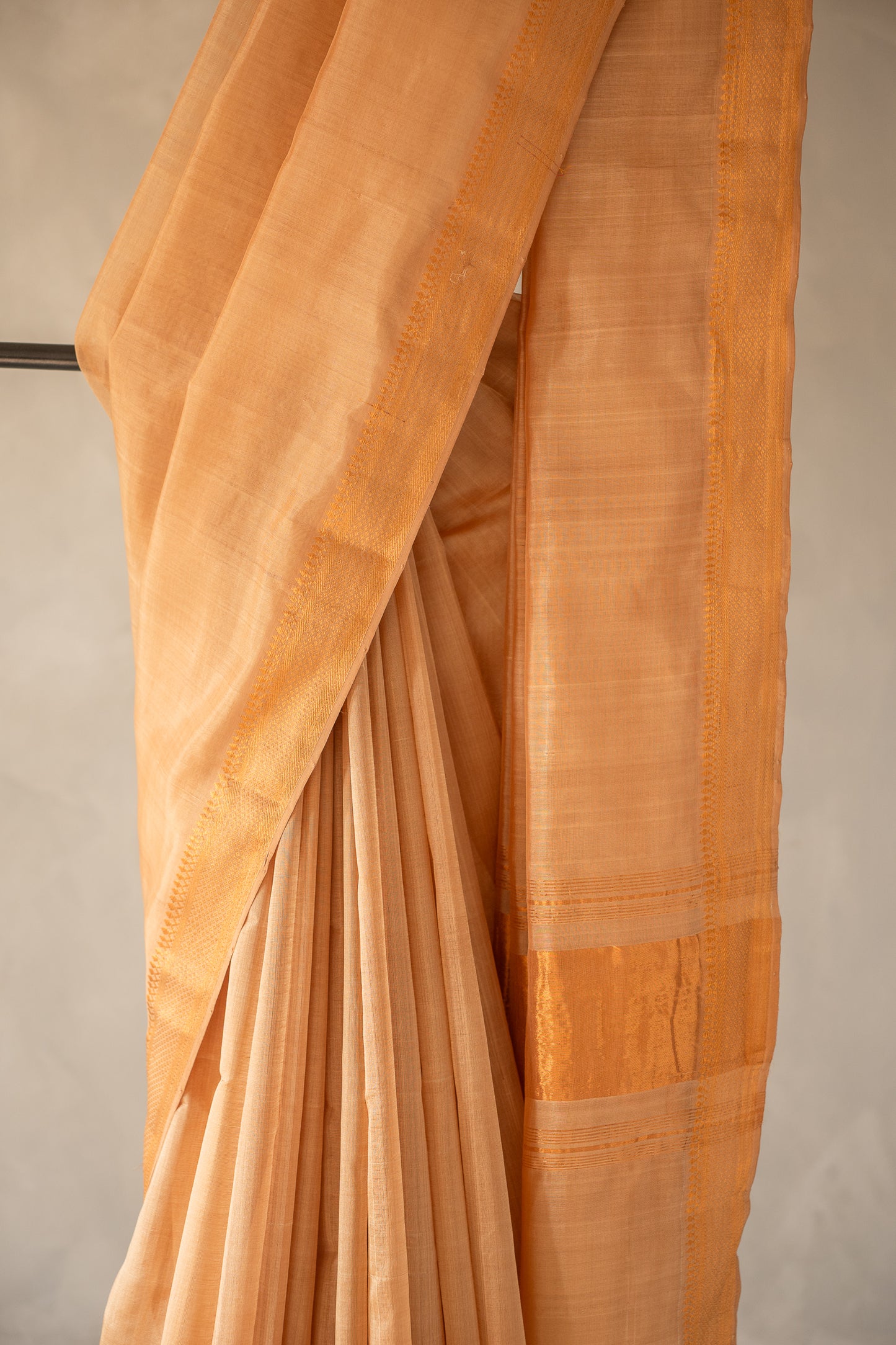 Beige Plain Tussar Silk Cotton Saree