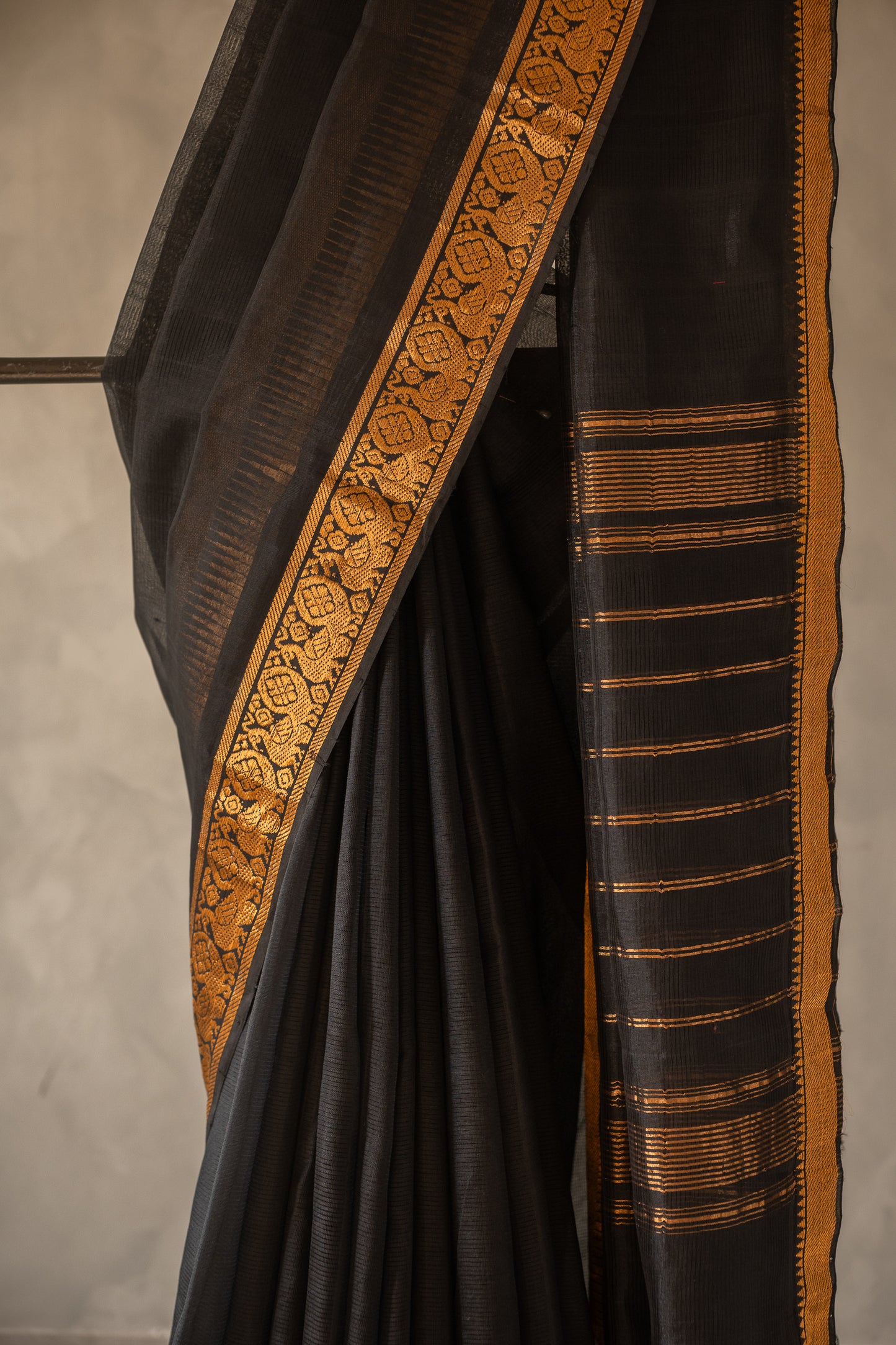Black Plain Mangalagiri Silk Cotton with Zari Border Saree