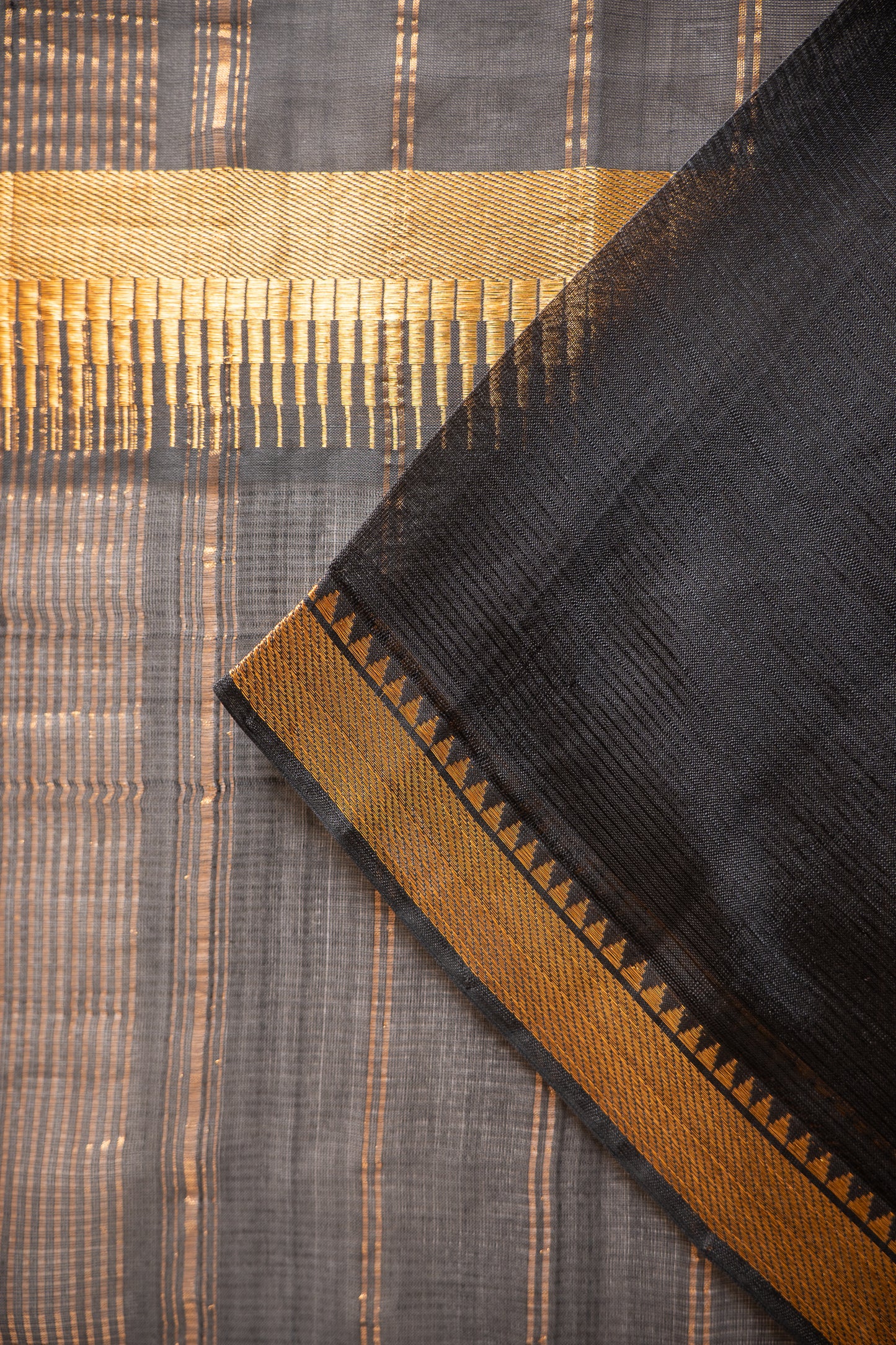 Black Plain Mangalagiri Silk Cotton with Zari Border Saree