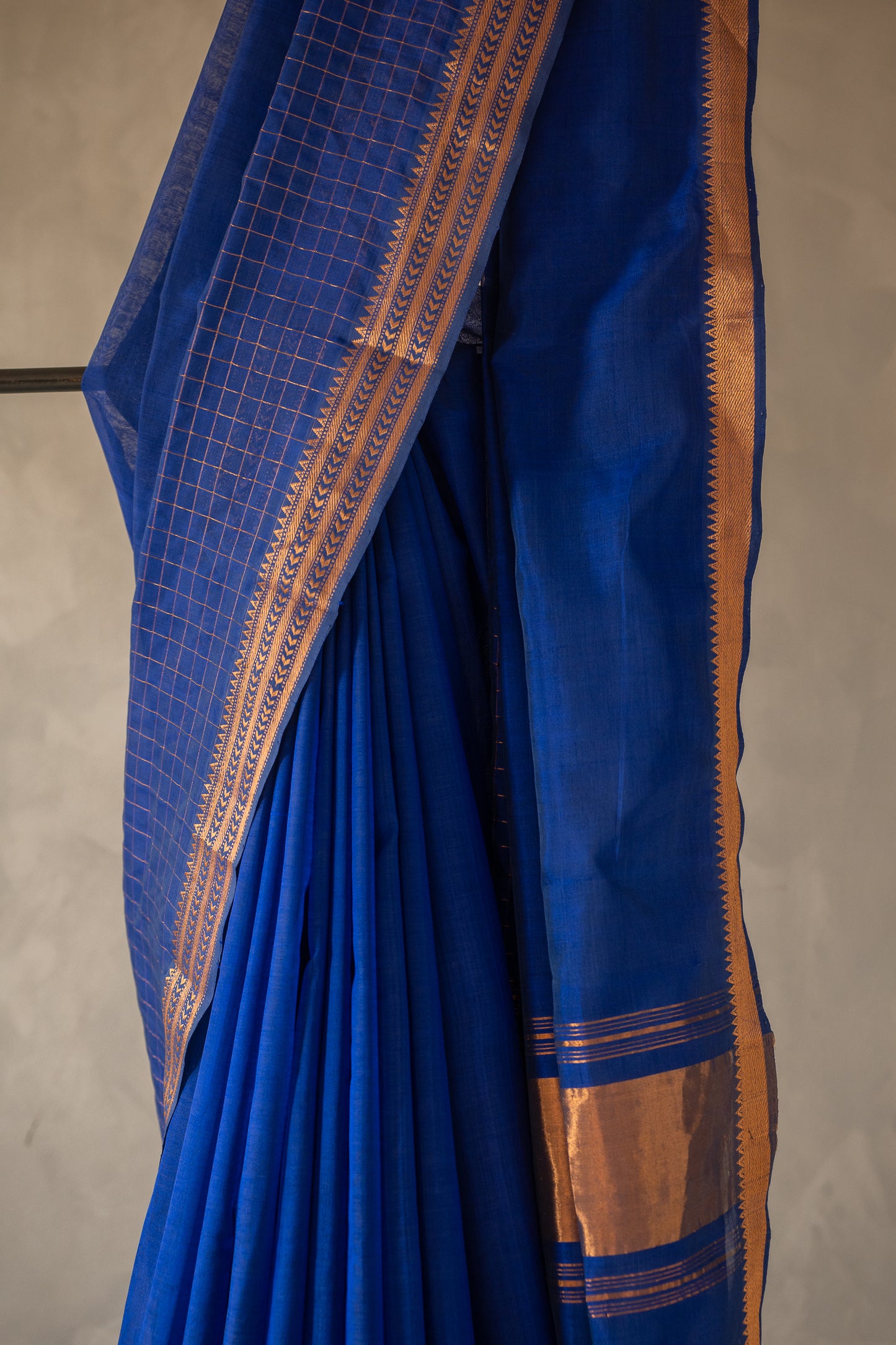 Royal Blue Plain Mangalagiri Silk Cotton with Zari Border Saree