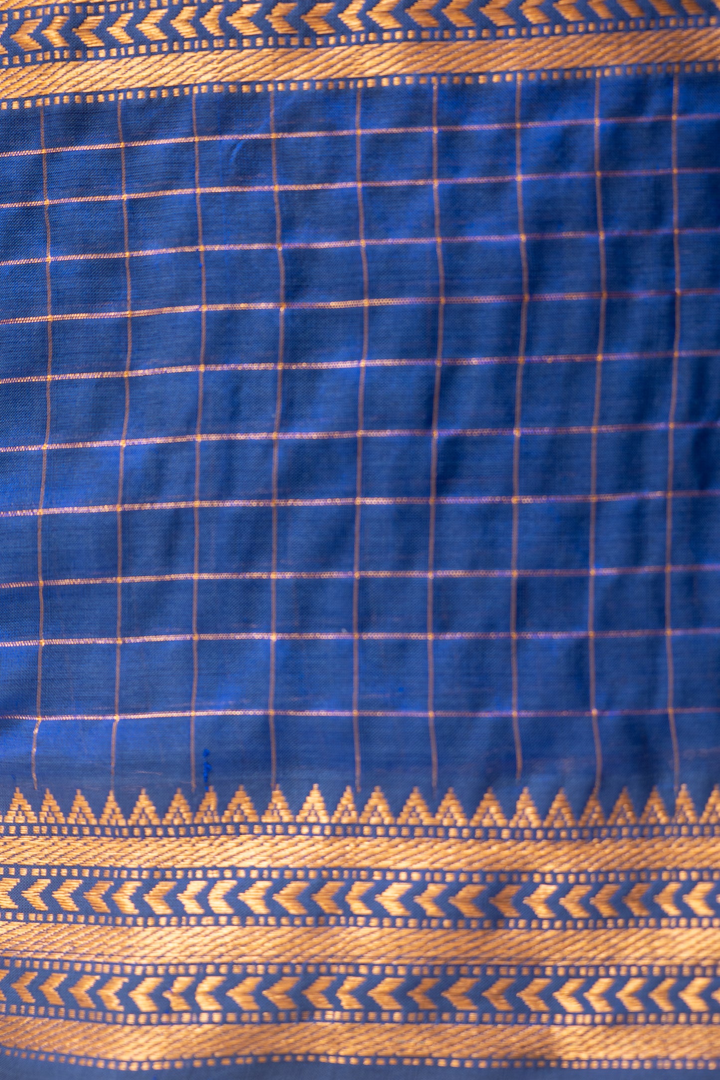 Royal Blue Plain Mangalagiri Silk Cotton with Zari Border Saree