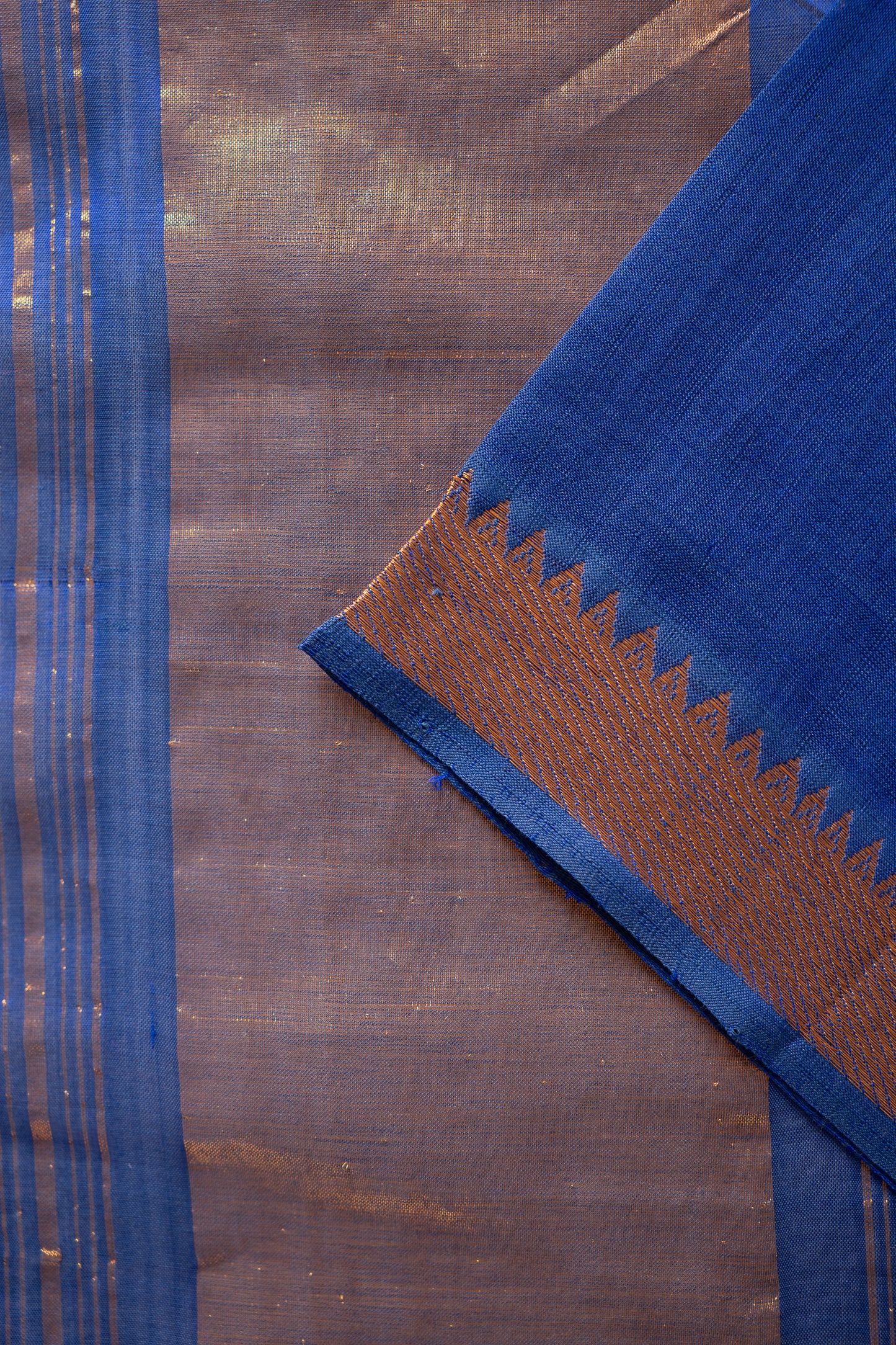Royal Blue Plain Mangalagiri Silk Cotton with Zari Border Saree