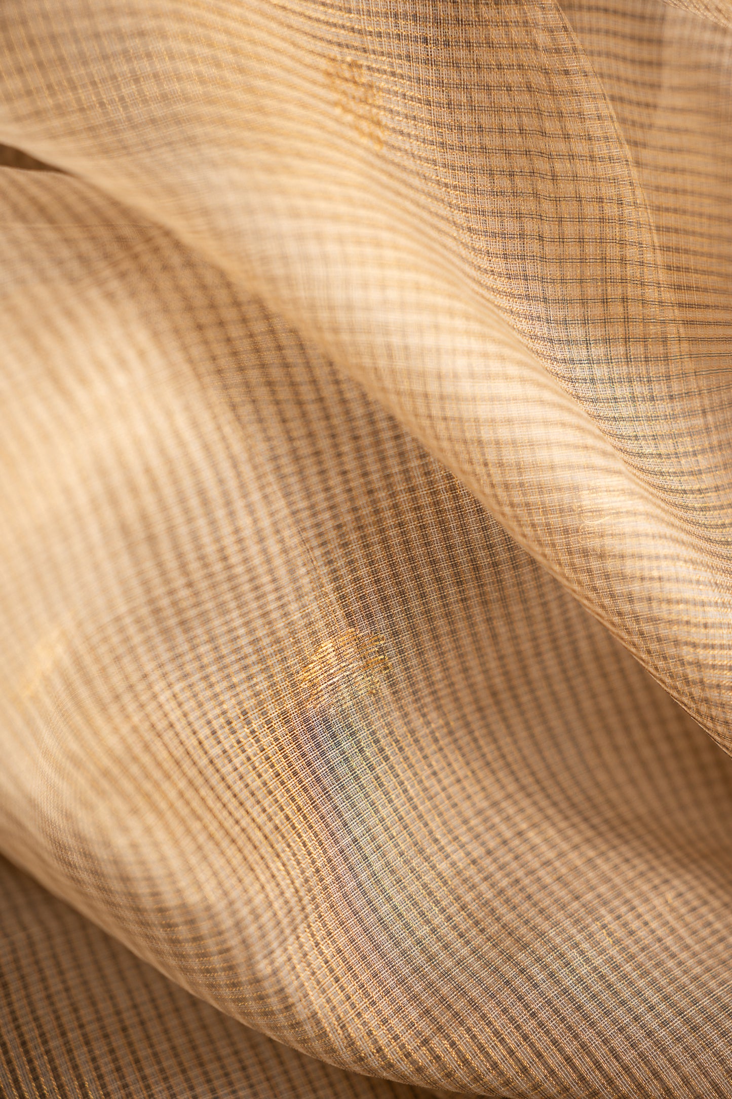Beige Micro Check Silk Cotton with Geometric Zari Border Saree