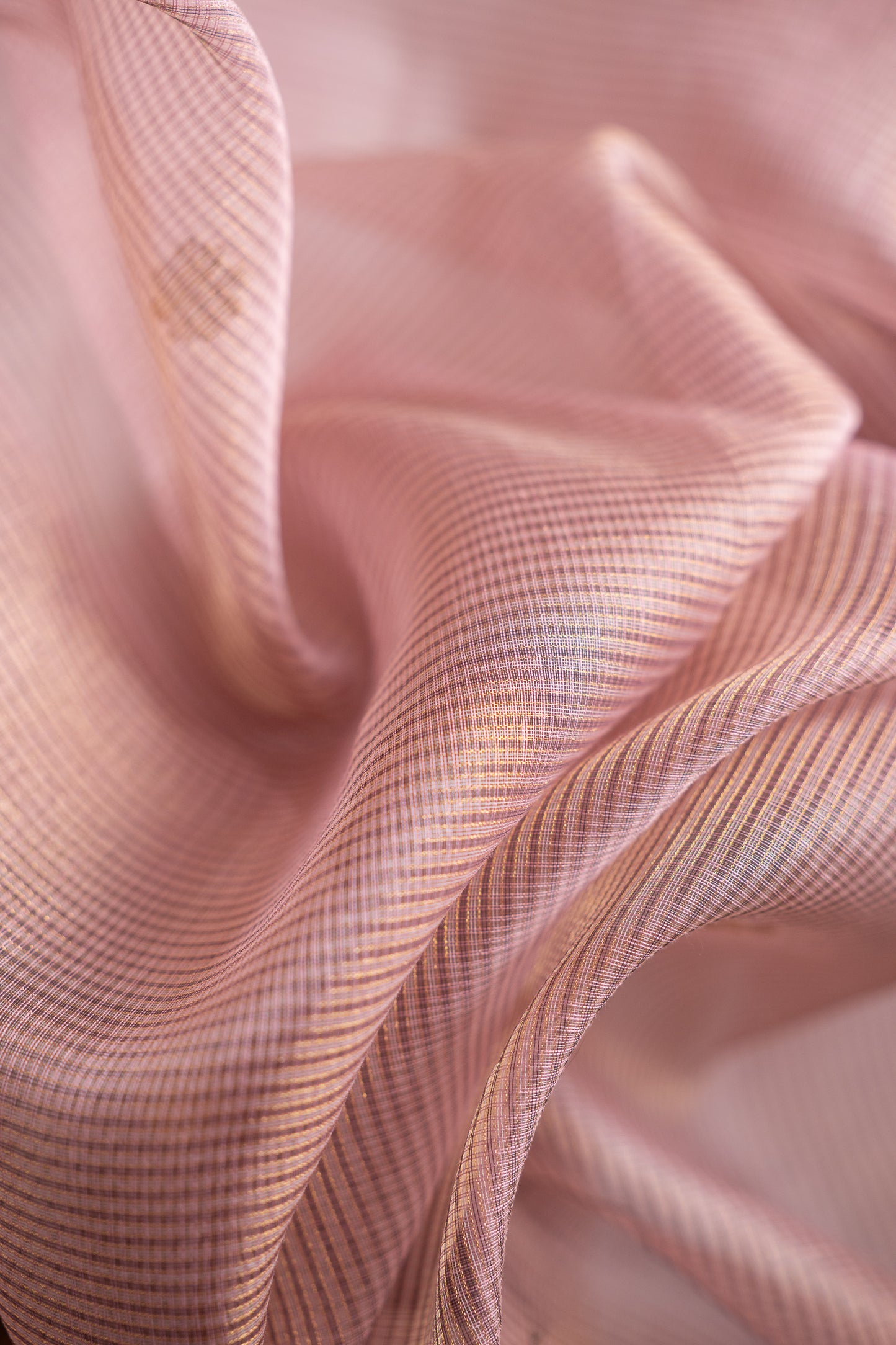 Blush Pink Micro Check Silk Cotton with Geometric Zari Border Saree