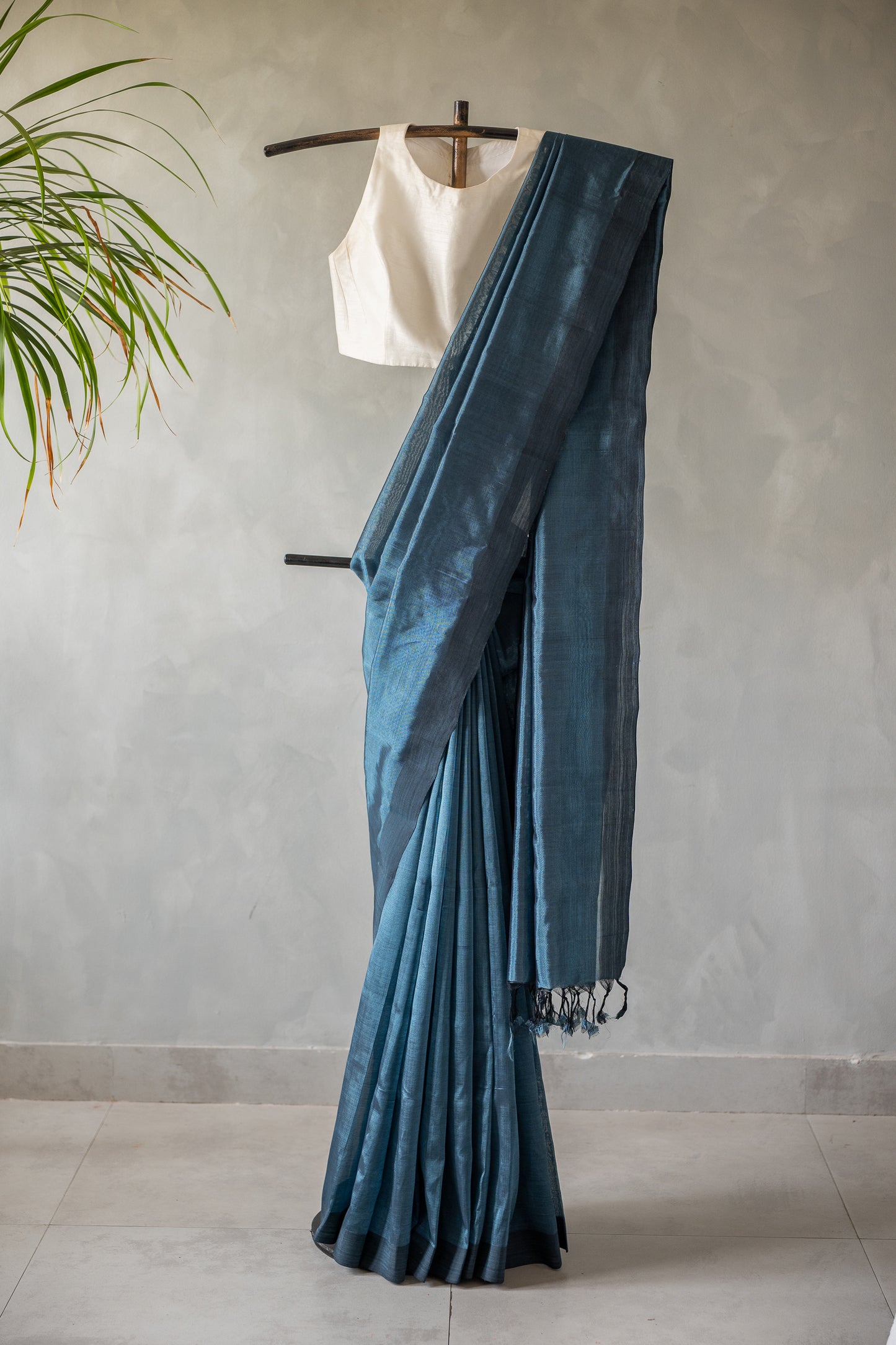 Steel Blue Plain Mangalagiri Silk Cotton Saree