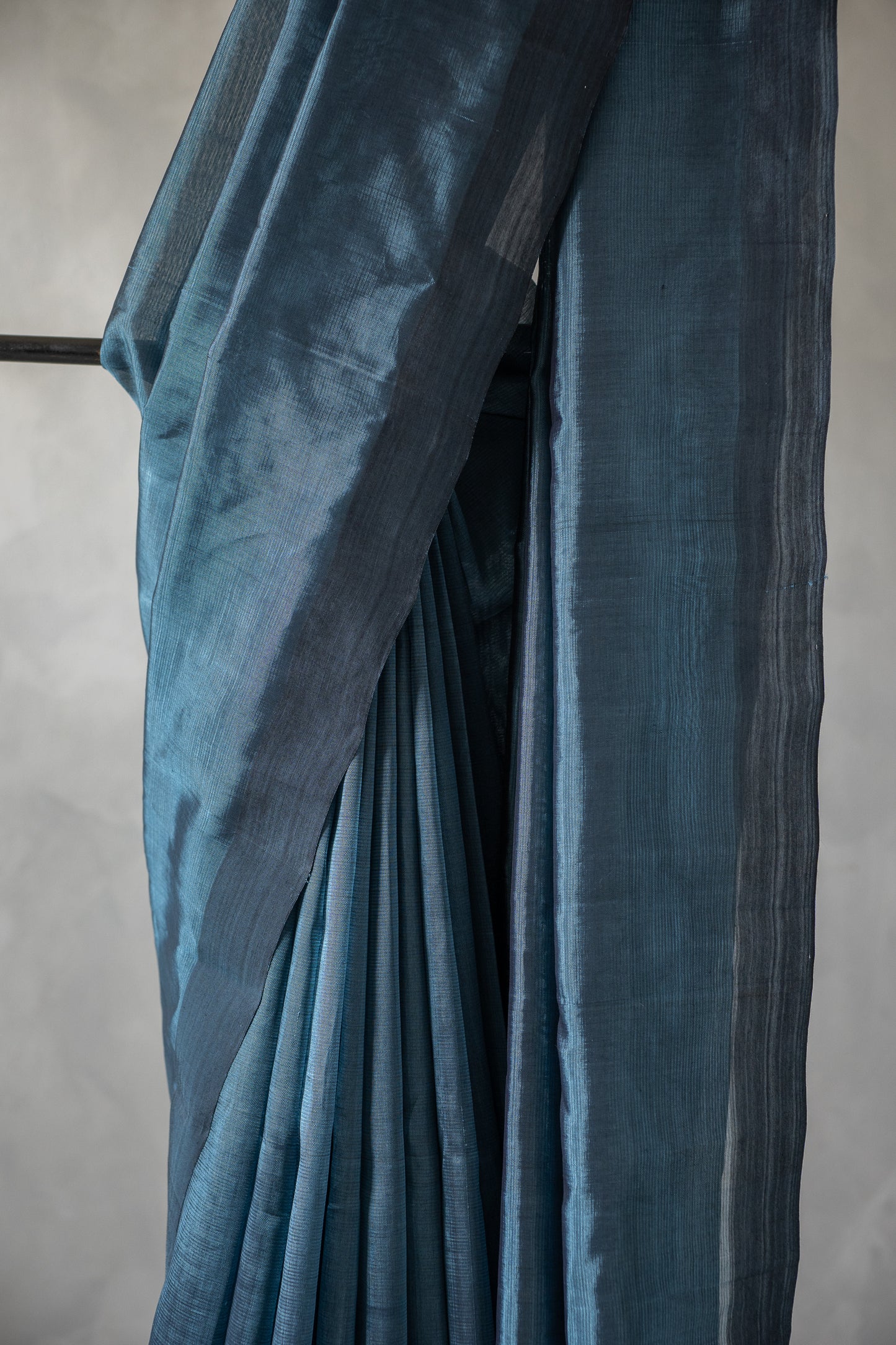 Steel Blue Plain Mangalagiri Silk Cotton Saree