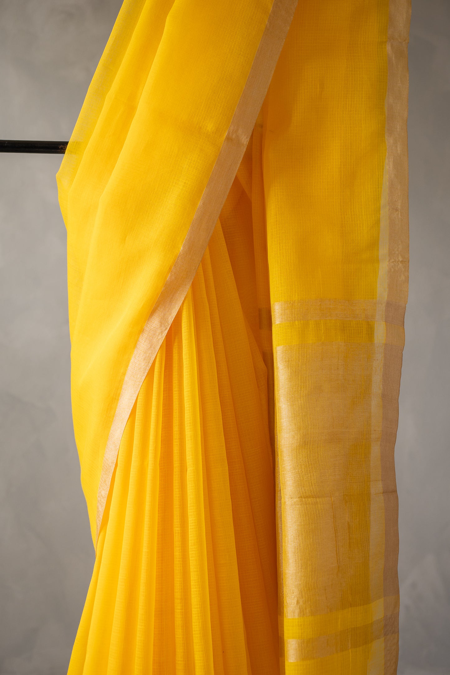 Bright Yellow Plain Mangalagiri Cotton with Silver Zari Border Saree