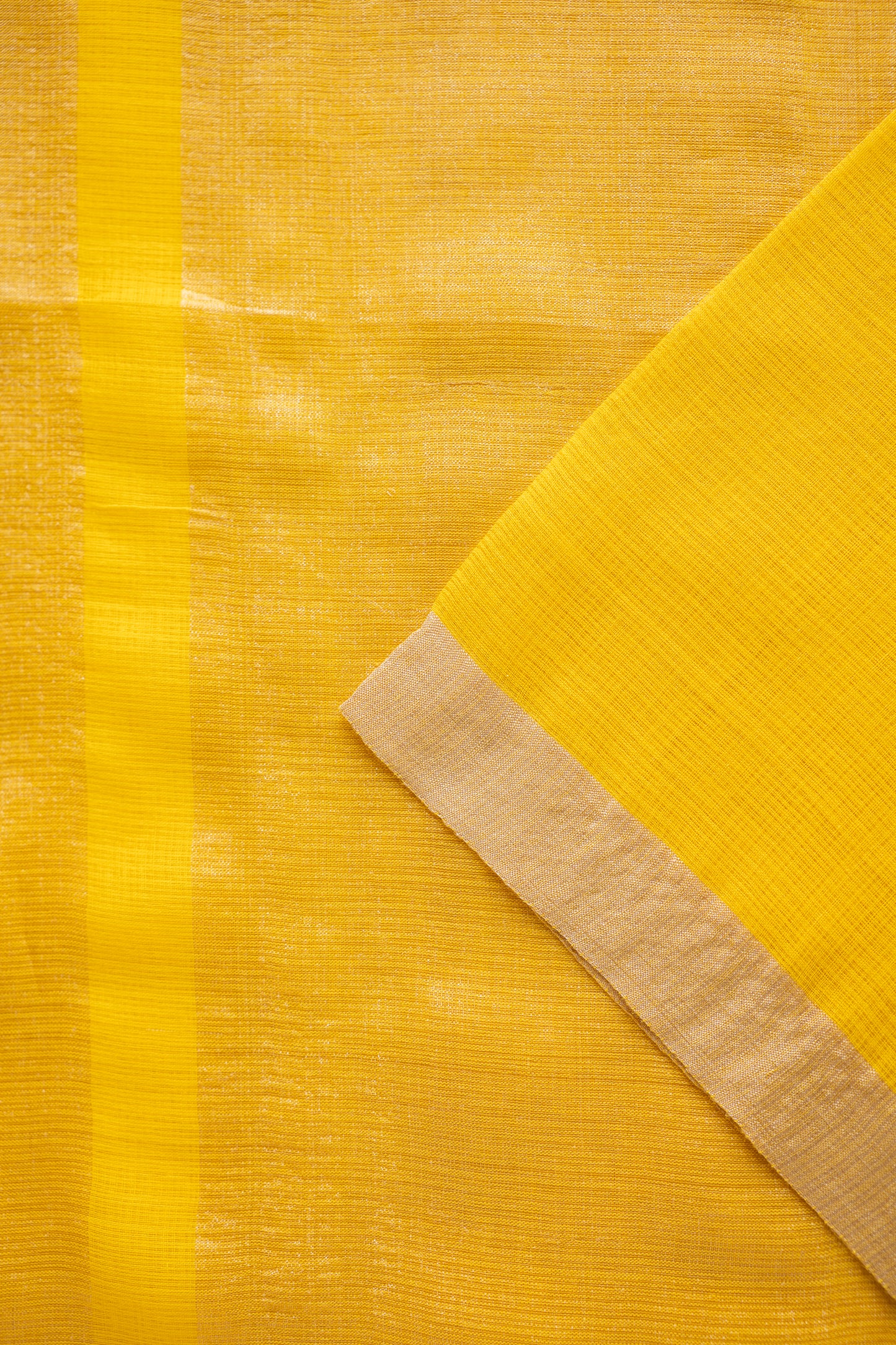 Bright Yellow Plain Mangalagiri Cotton with Silver Zari Border Saree