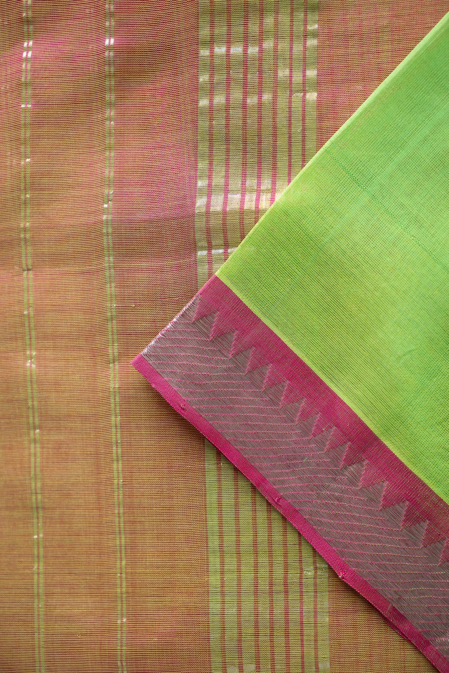 Flourescent Green Mangalagiri Silk Cotton with Pink Silver Zari Border Saree