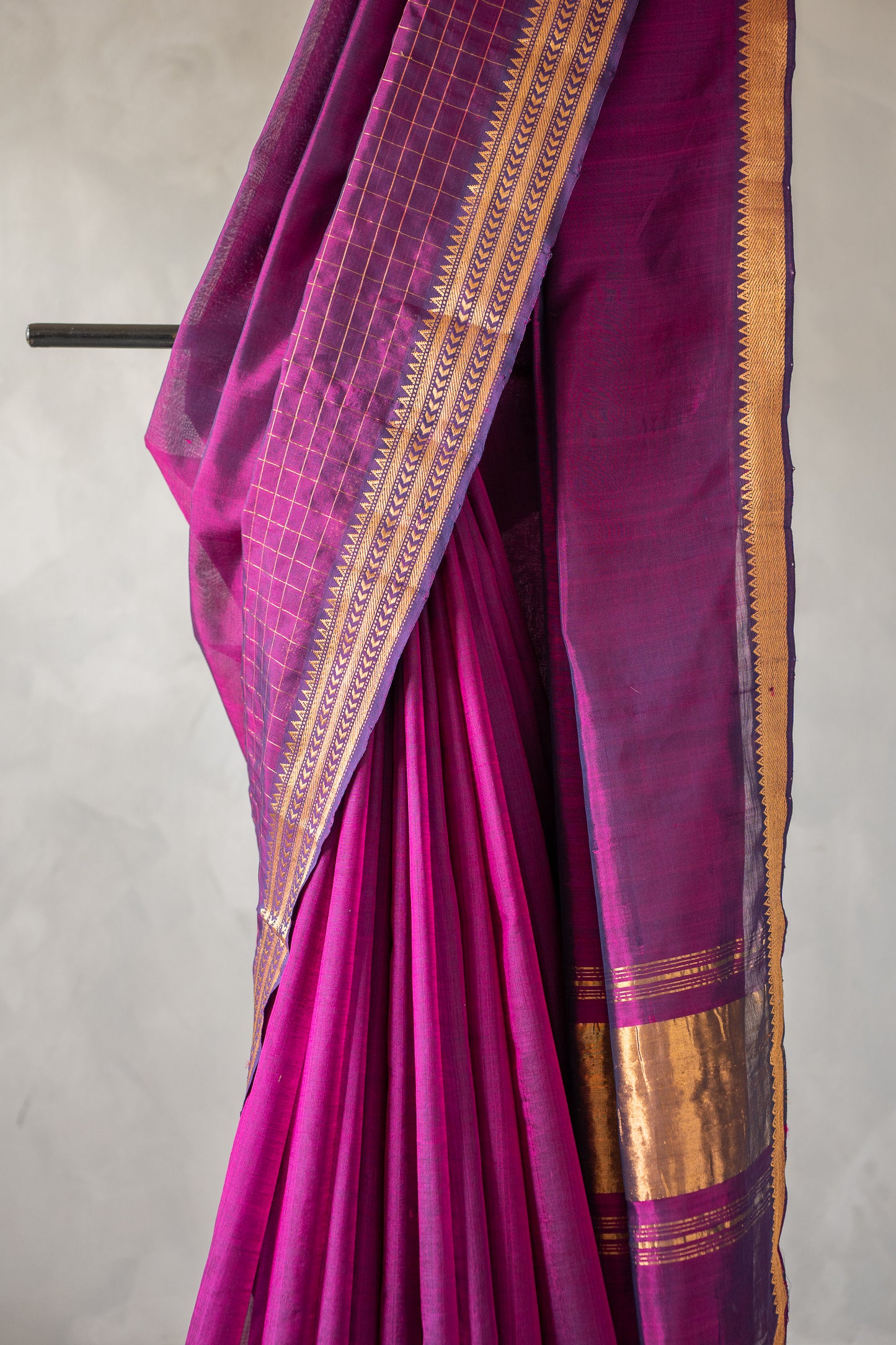 Dark Purple Plain Mangalagiri Silk Cotton with Zari Border Saree