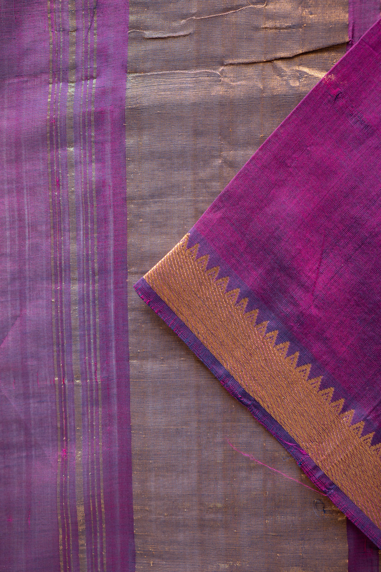 Dark Purple Plain Mangalagiri Silk Cotton with Zari Border Saree