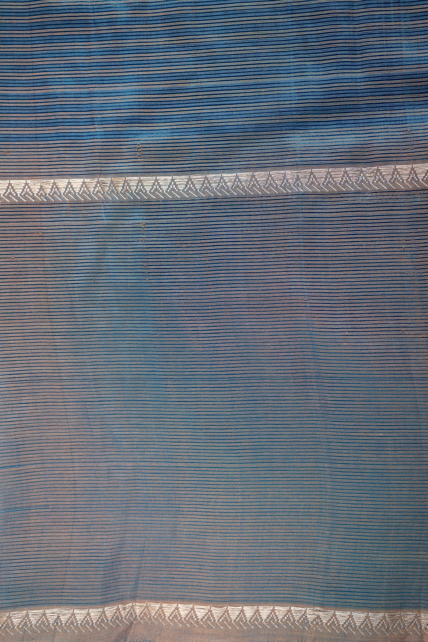 Off White Stripe Mangalagiri Silk Cotton with  Blue Grey Border Saree