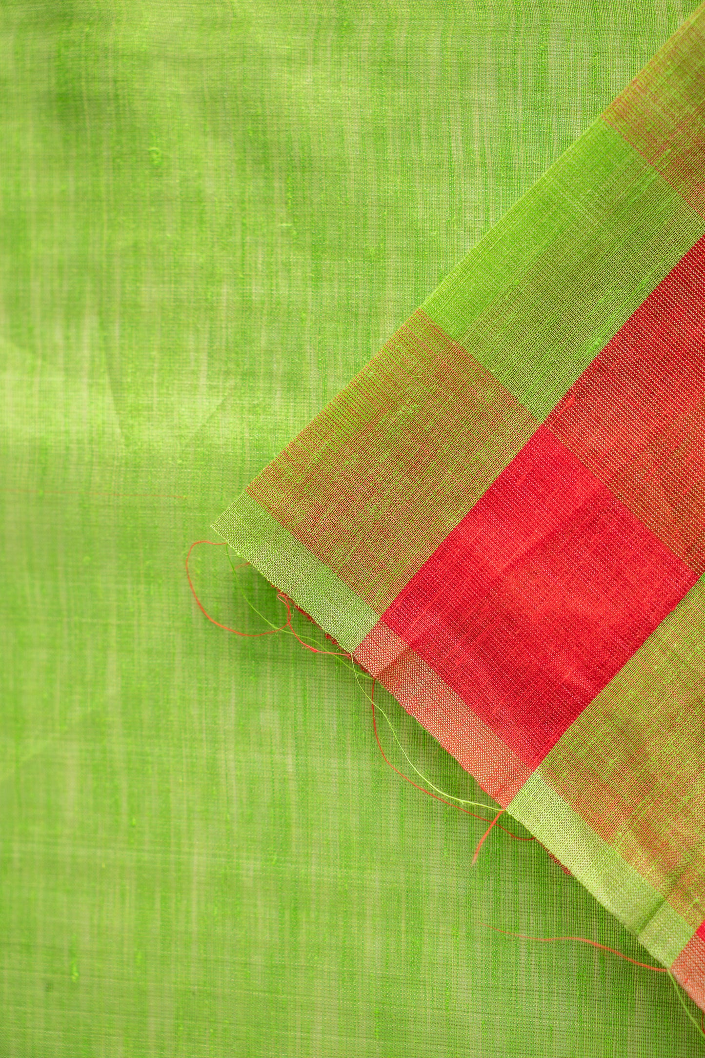 Green and Red Checks Linen Silk with Plain Green Pallu Saree