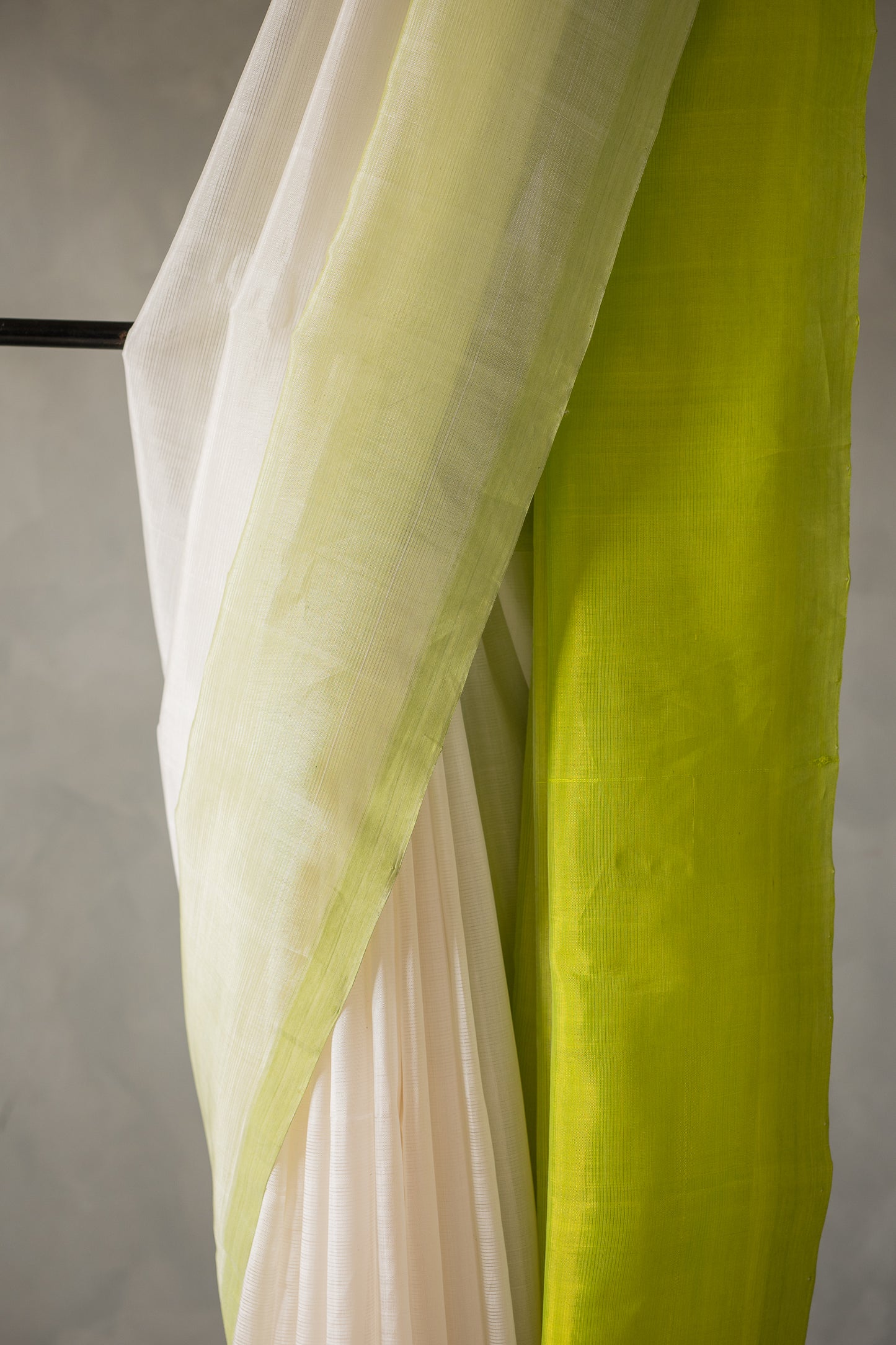 Off White Plain Mangalagiri Silk Cotton with Leaf Green  Border and Pallu Saree