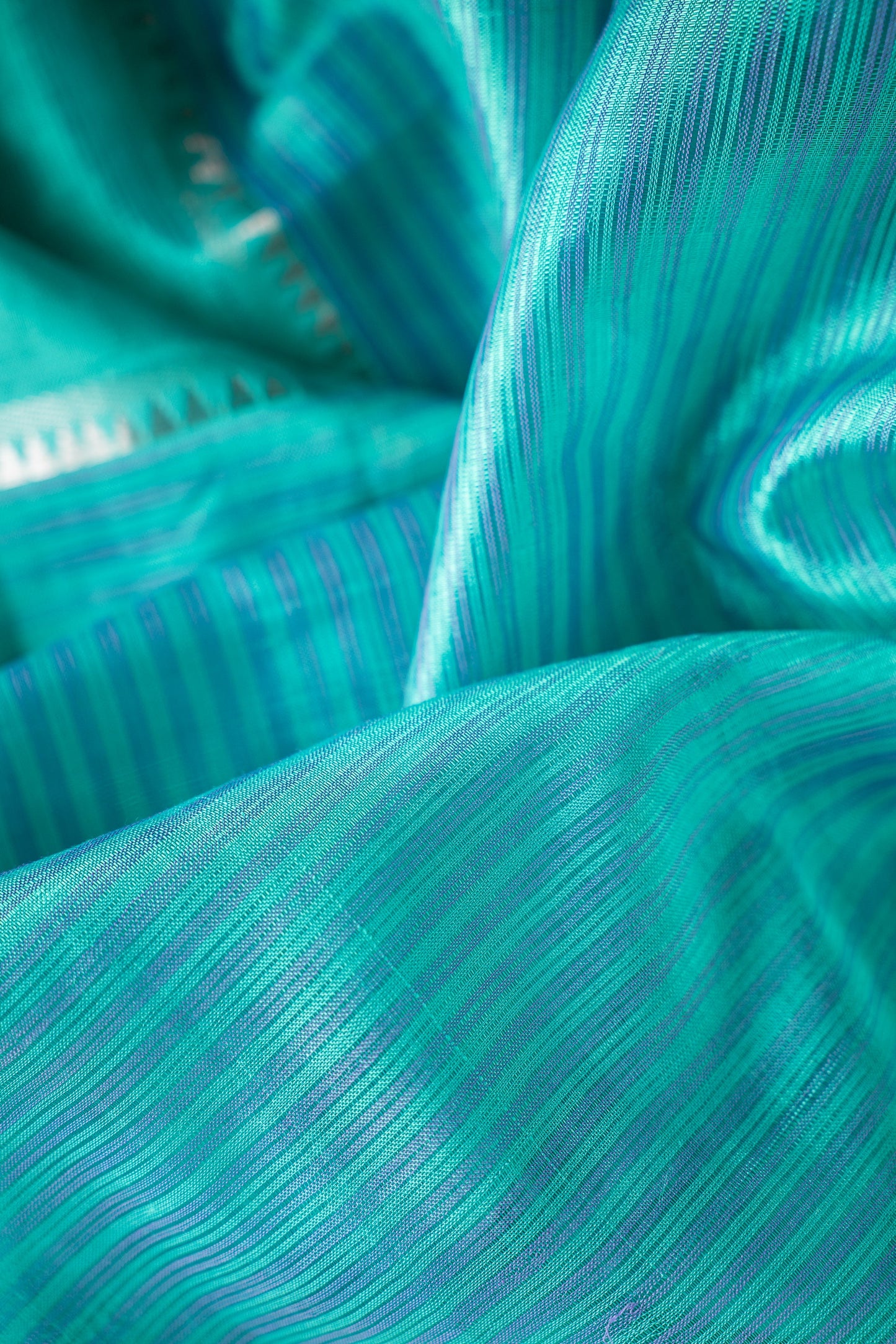 Turquoise Blue Mangalagiri Silk Cotton with Royal Purple Striped Pallu Saree