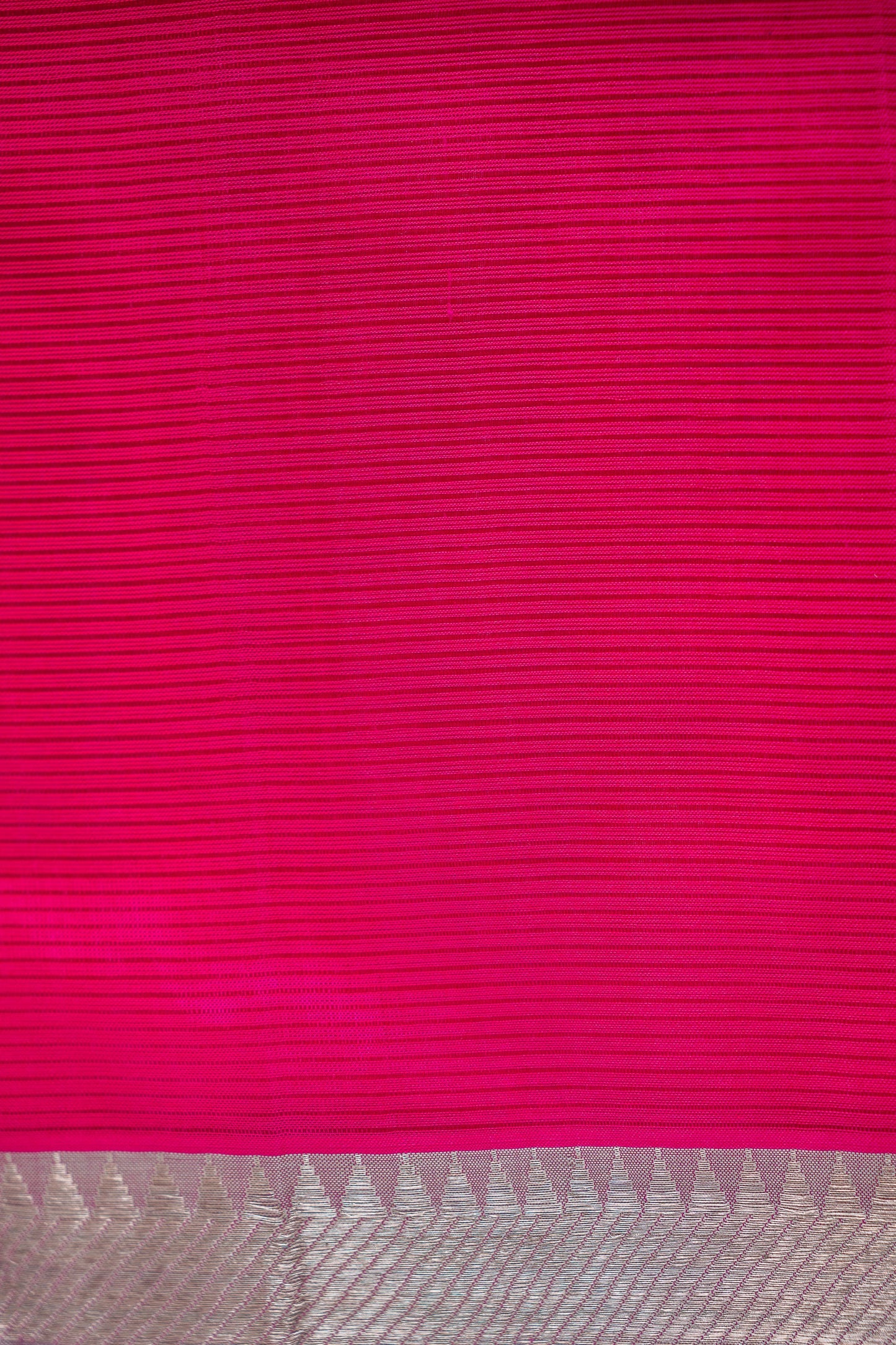 Hot Pink Mangalagiri Silk Cotton with Silver Zari Border and Striped Pallu Saree