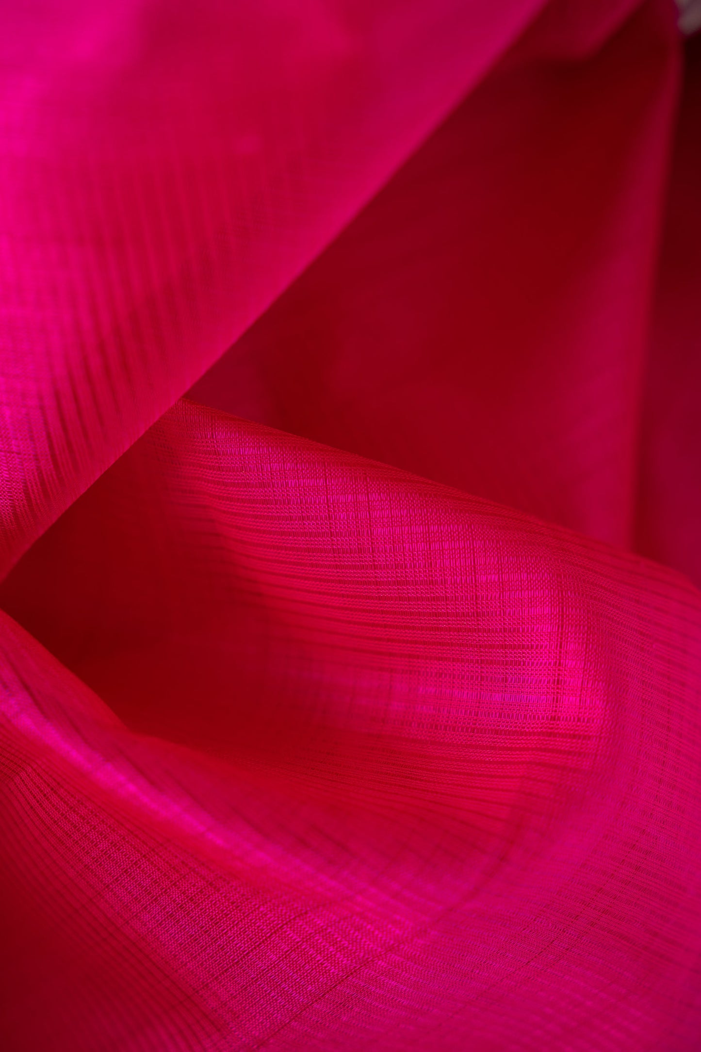 Hot Pink Mangalagiri Silk Cotton with Silver Zari Border and Striped Pallu Saree