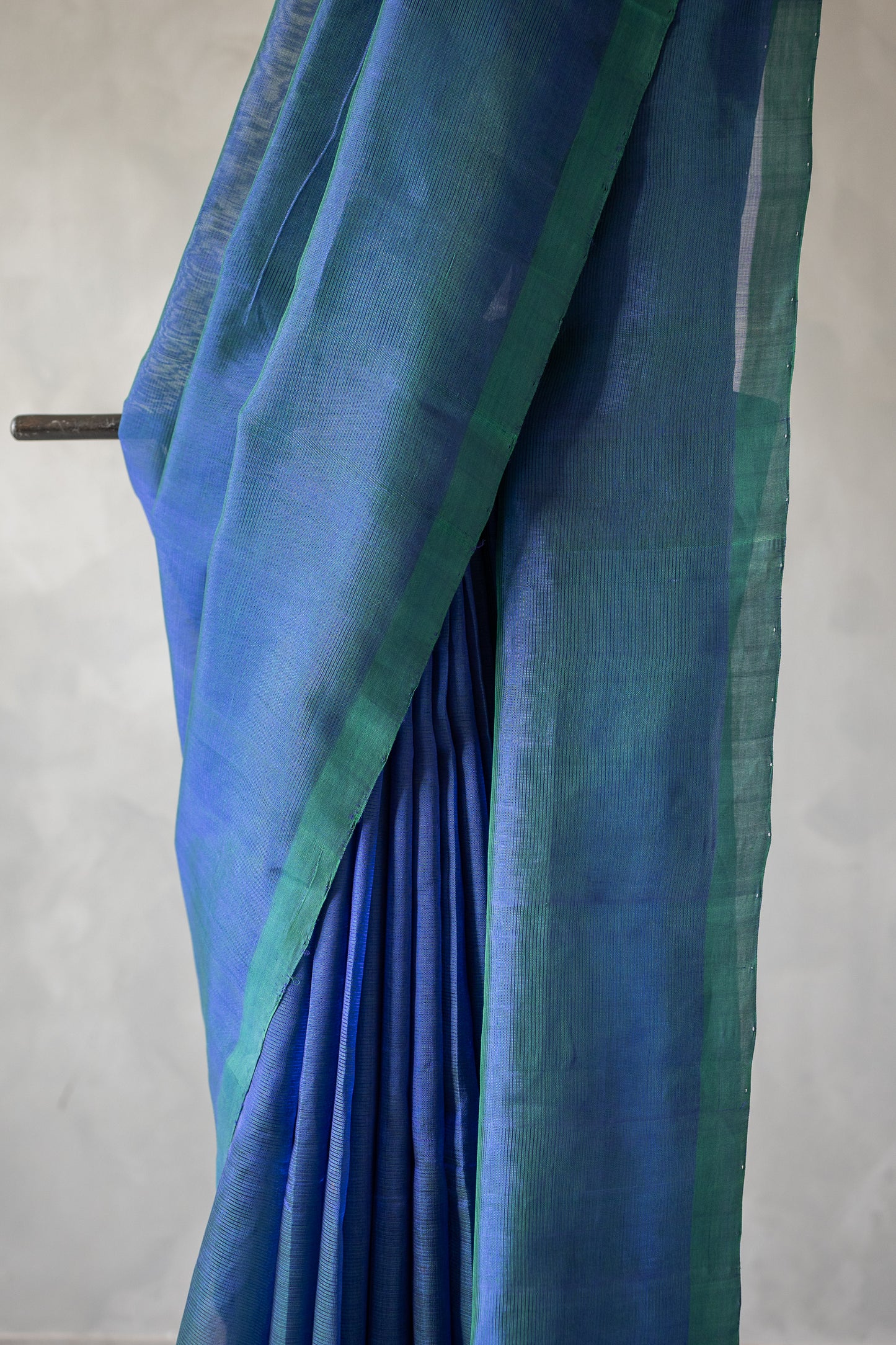 Peacock Blue Mangalagiri Silk Cotton  with Emerald Green Border Saree