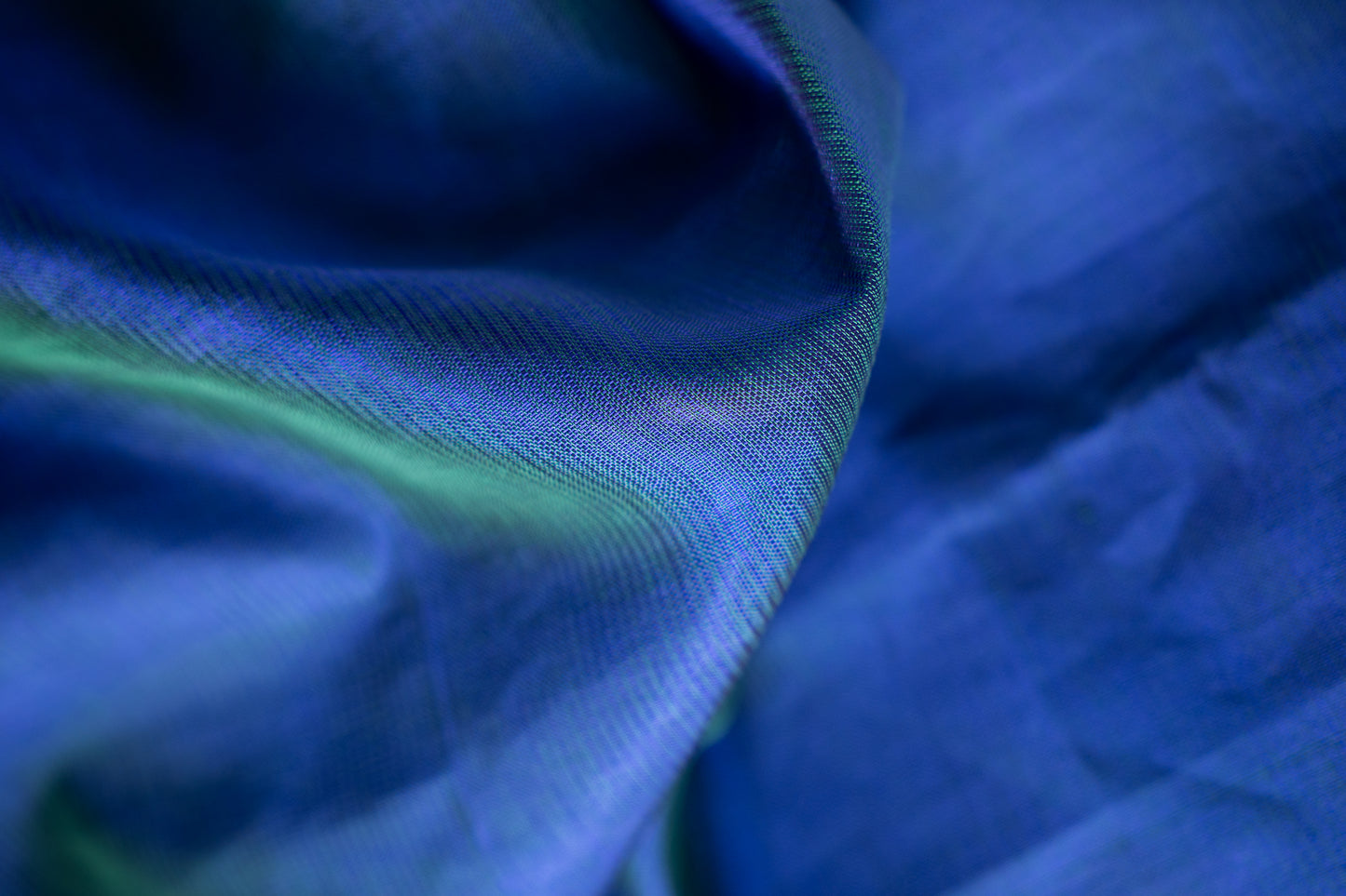 Peacock Blue Mangalagiri Silk Cotton  with Emerald Green Border Saree