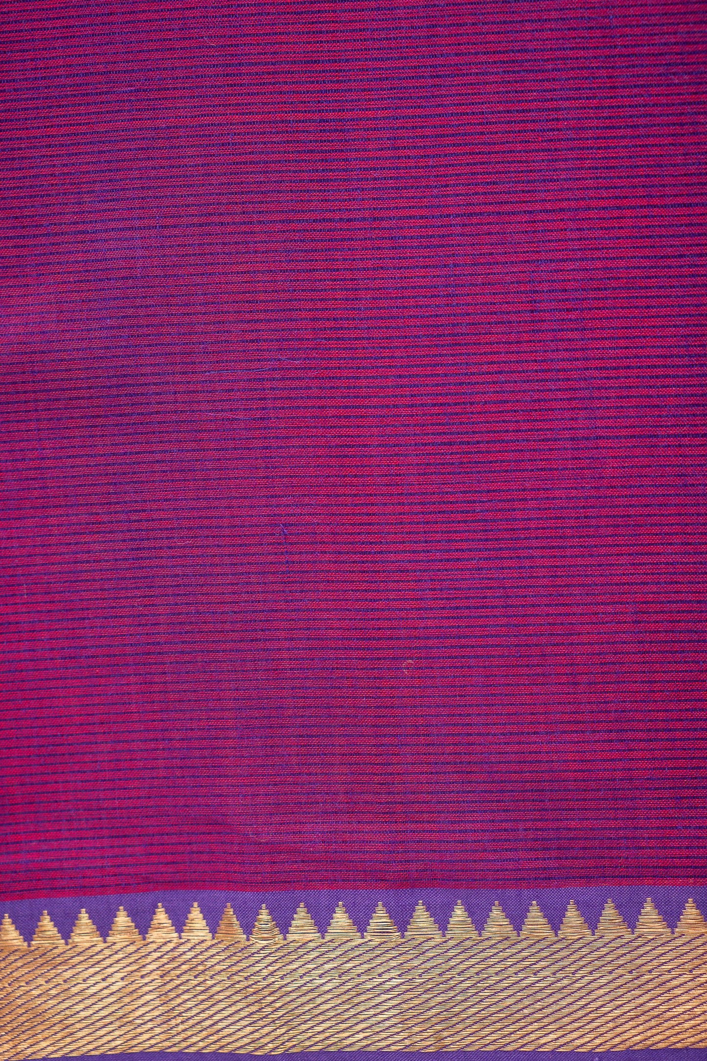 Crimson Red Mangalagiri Cotton with Royal Purple Striped Pallu Saree
