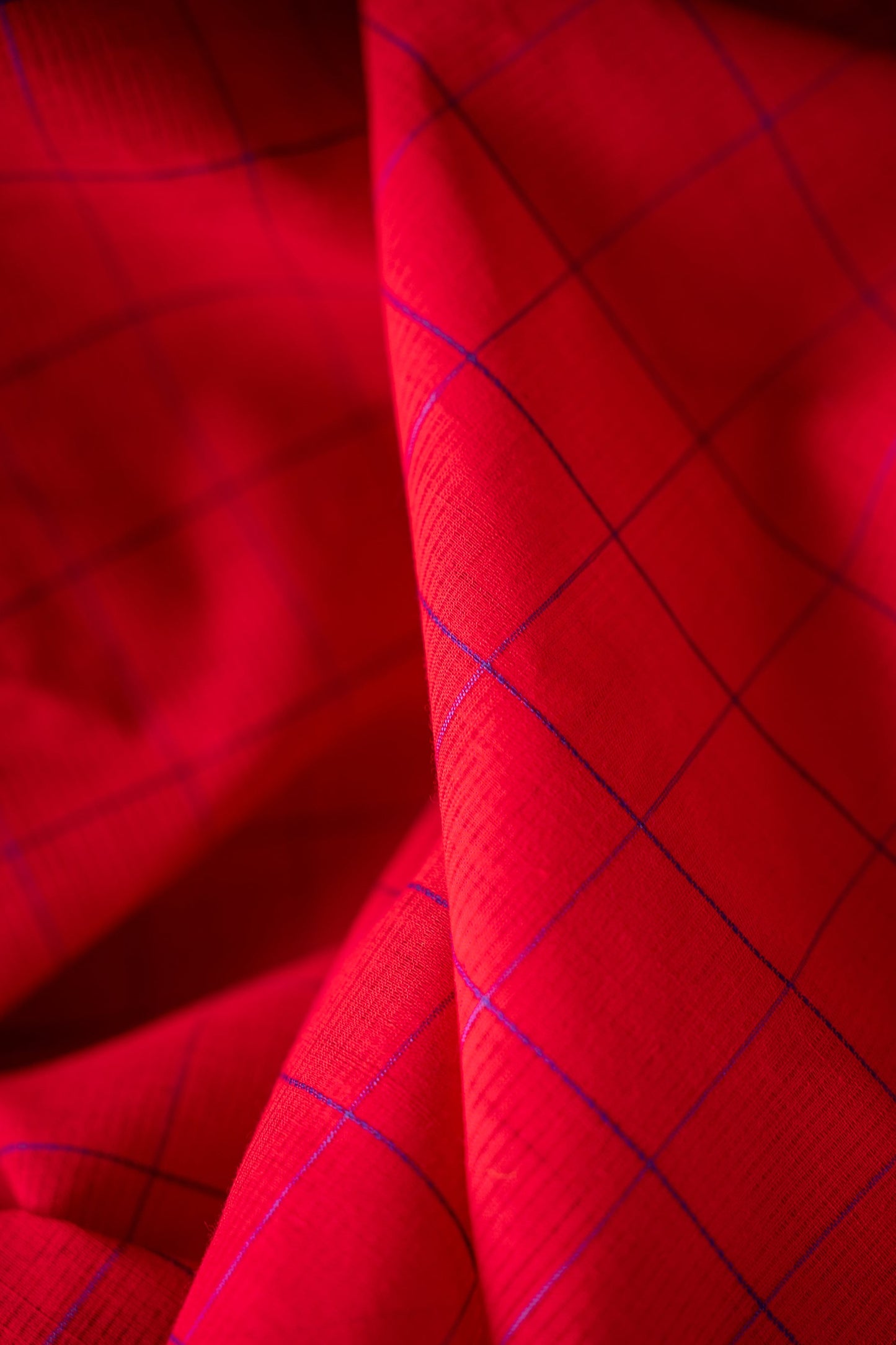 Crimson Red Mangalagiri Cotton with Royal Purple Striped Pallu Saree