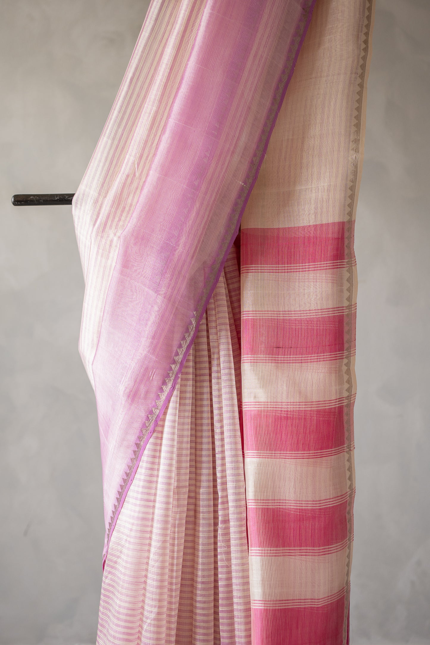Blush Pink Mangalagiri Silk Cotton  with Ivory Striped Pallu Saree