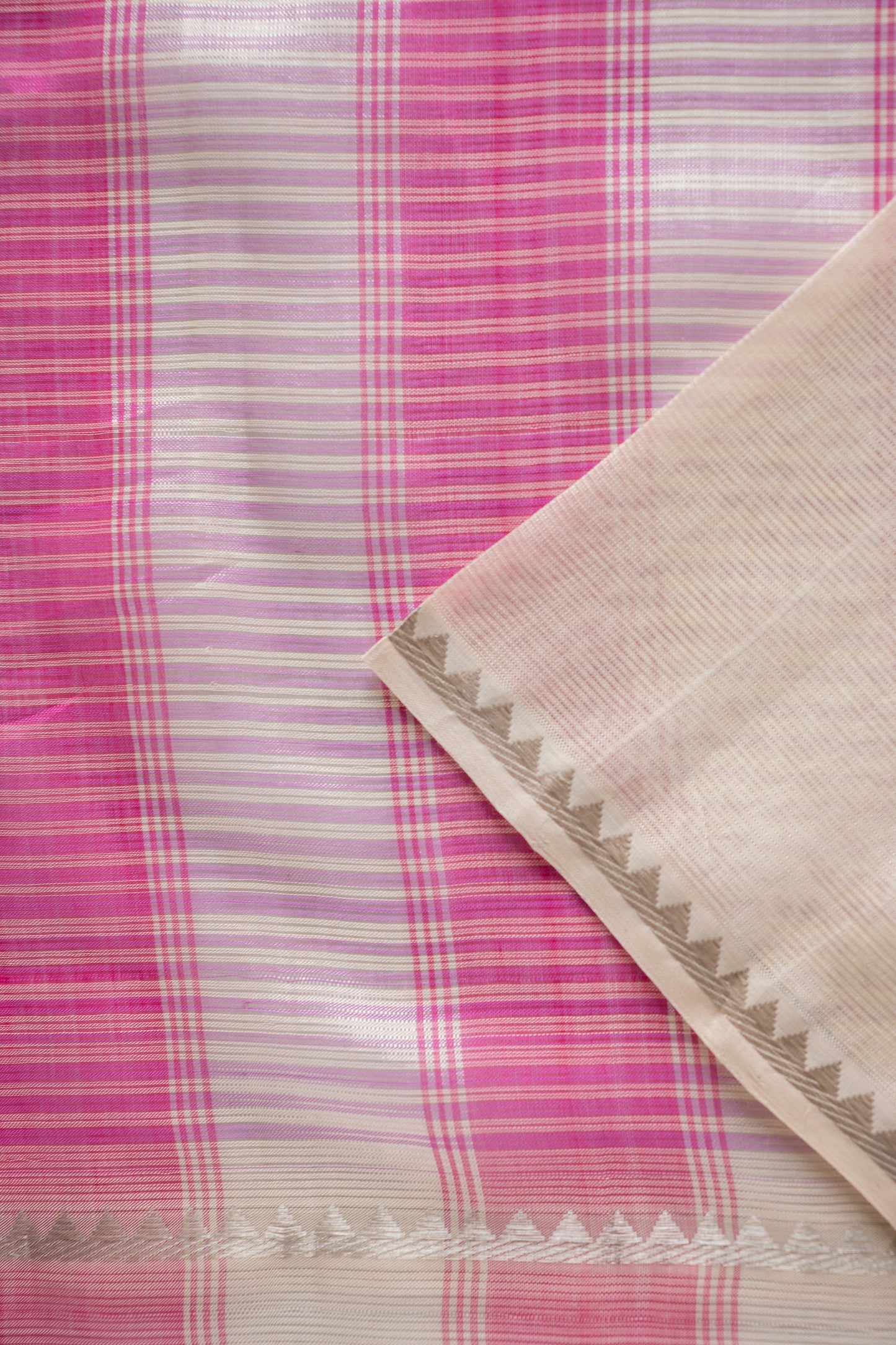 Blush Pink Mangalagiri Silk Cotton  with Ivory Striped Pallu Saree